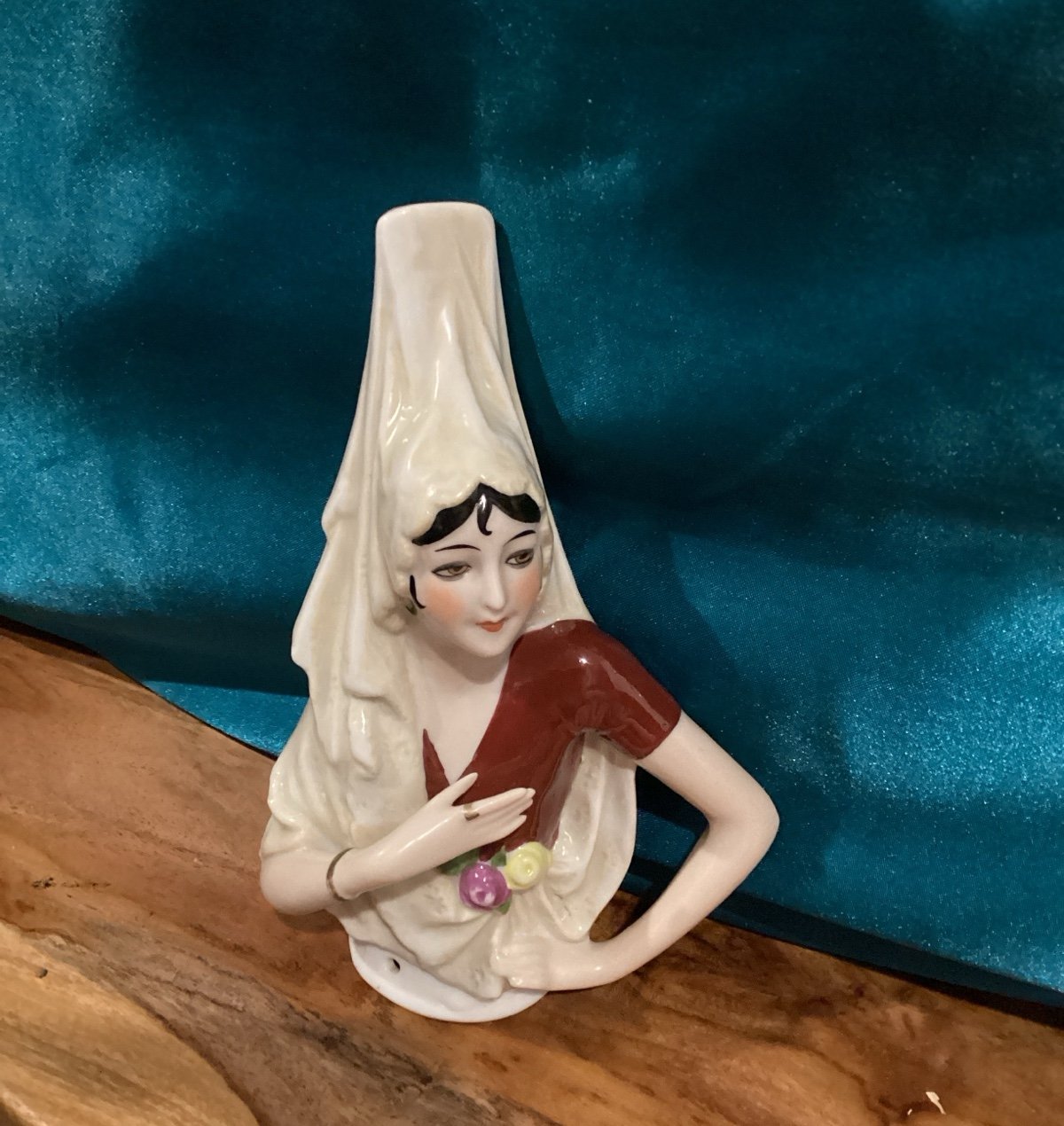 Antique German Porcelain Half Doll Pin Cushion Spanish Fasold & Stauch