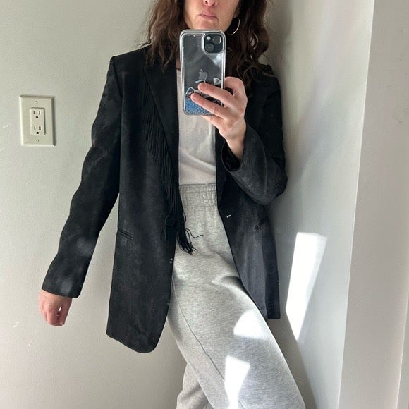 NWT Mango Black Jacquard Blazer Size SMALL