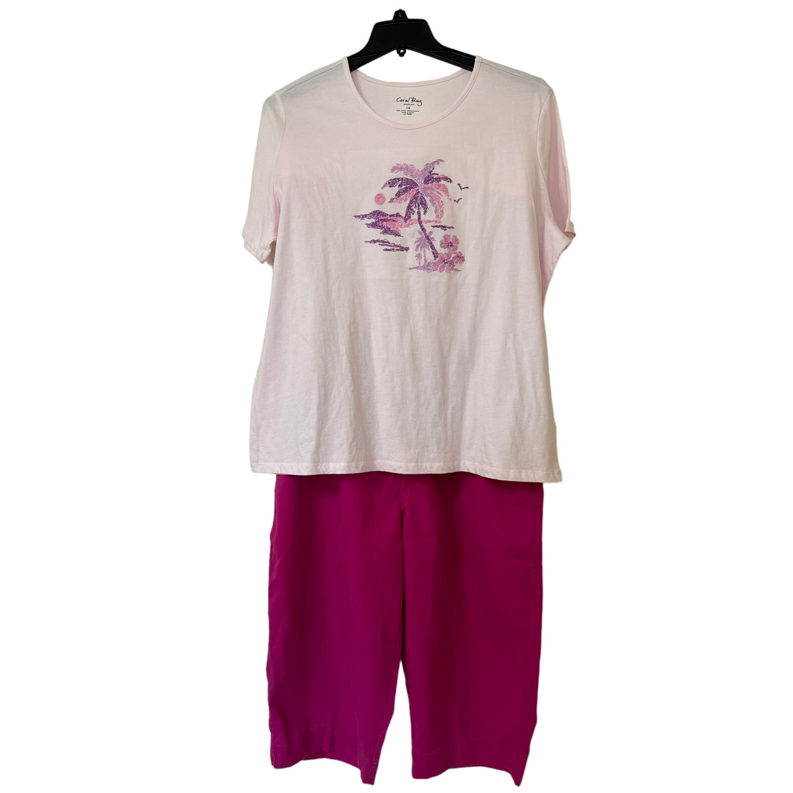 Coral Bay Woman 1X T-shirt Pink & Purple Palm Tree, Coral Bay PXL Pink Capris.