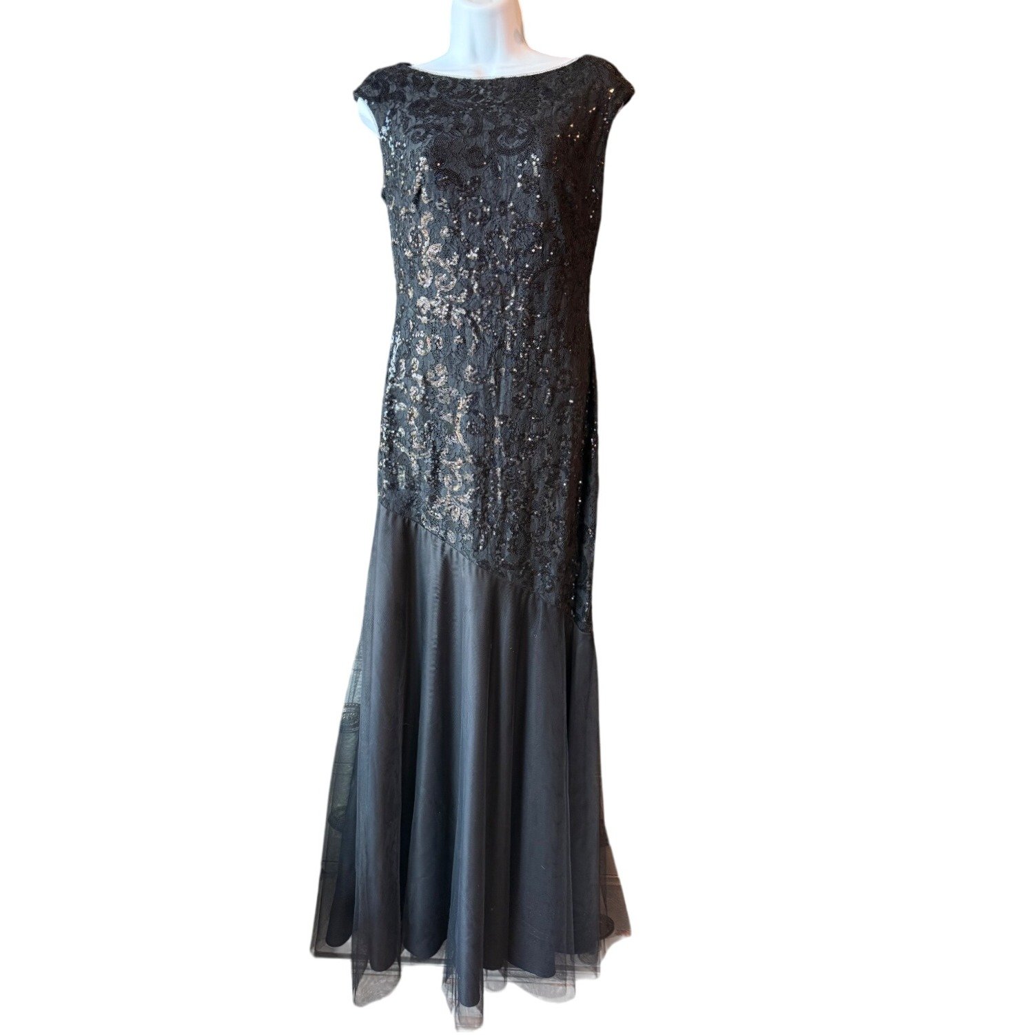 LAUREN RALPH LAUREN Sequin Long Formal Evening Gown Dress Black Size 4