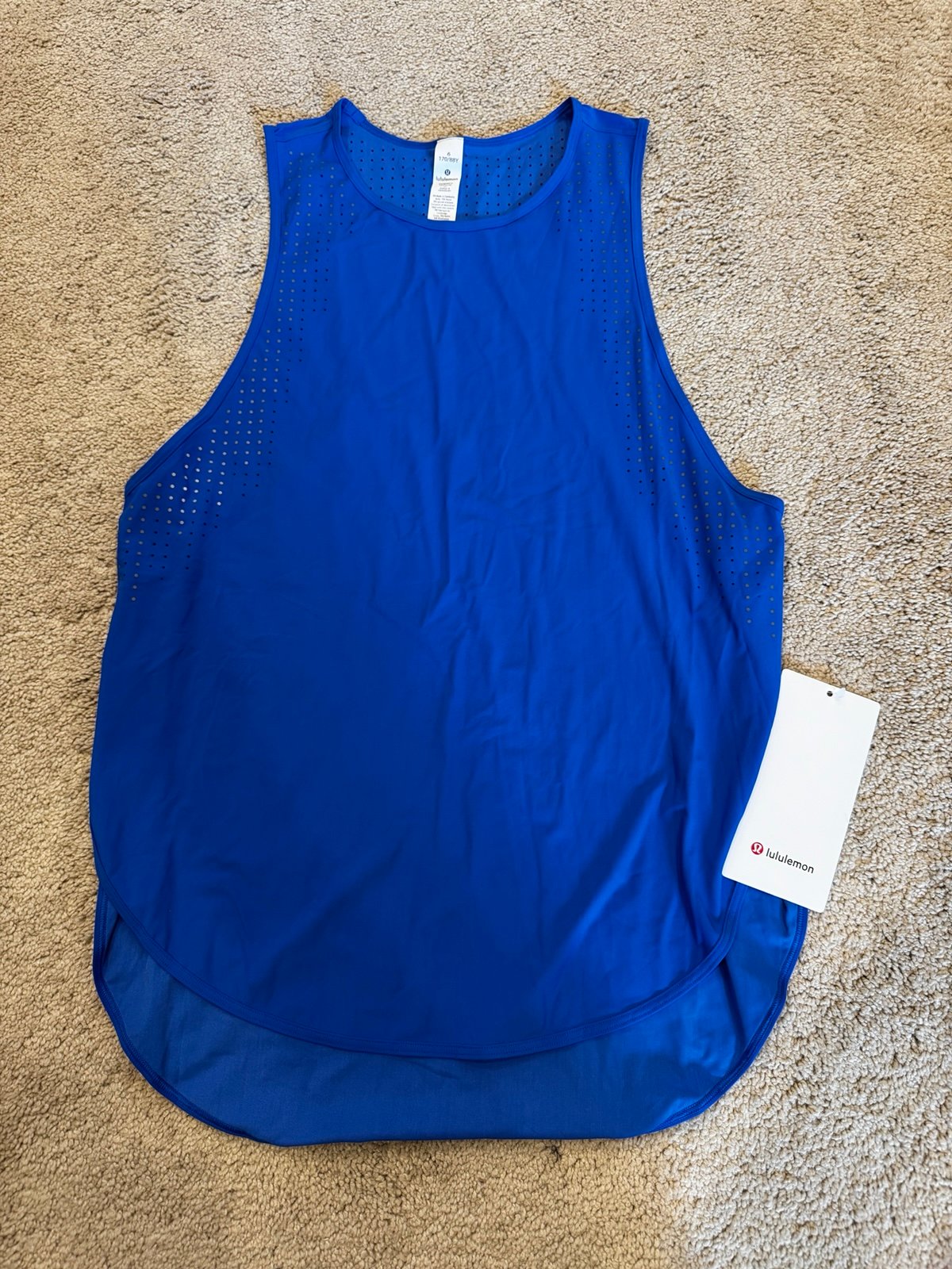 NWT Lululemon All Run Long Tank Reflective Details Size 6 Wild Bluebell WDBL