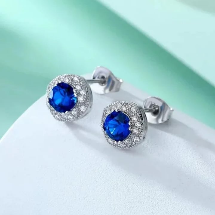 Solid 925 Sterling Silver 2ct Blue Sapphire Gemstone 1ct Diamond Stud Earrings