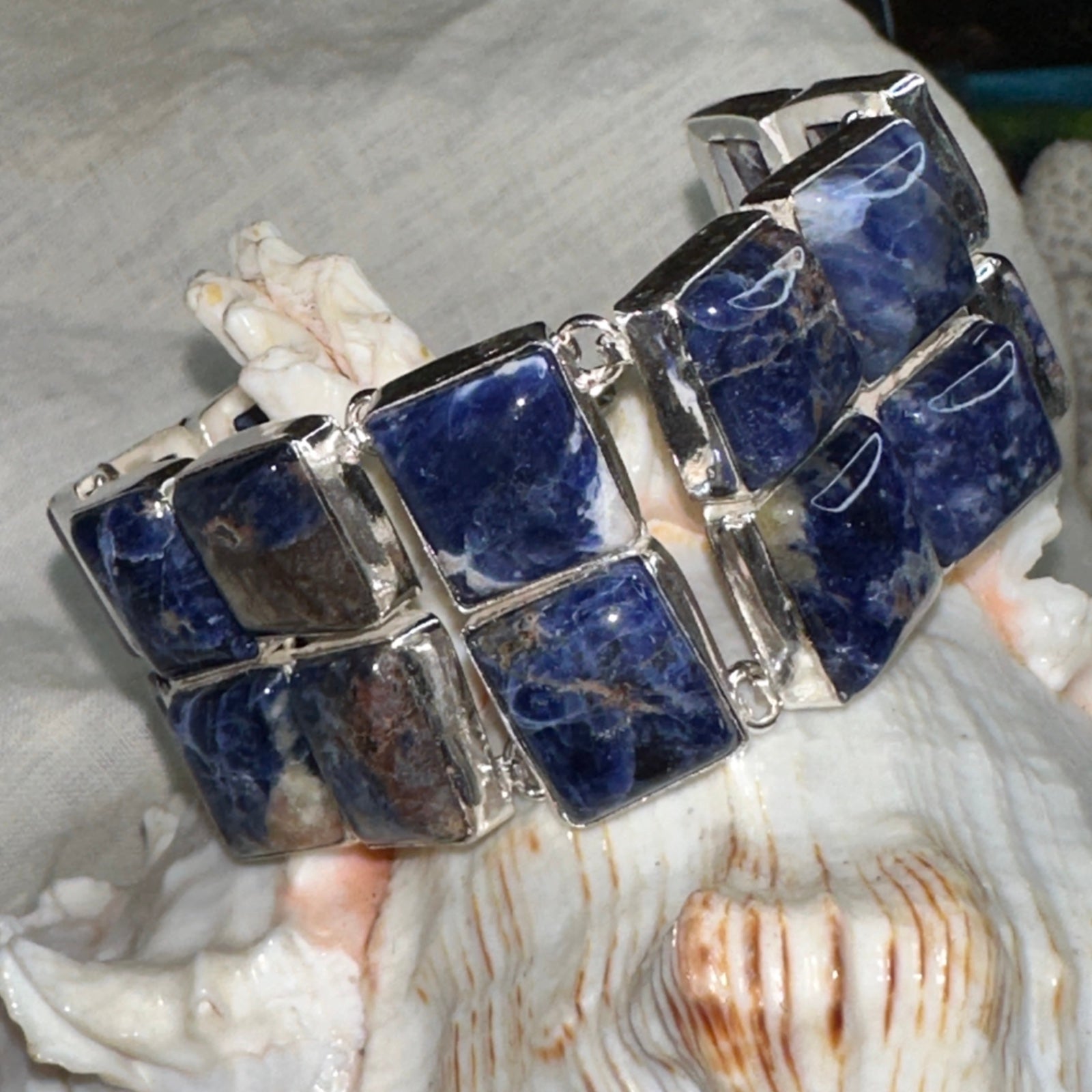 Midnight Sodalite double stacked natural gemstone statement bracelet cuff