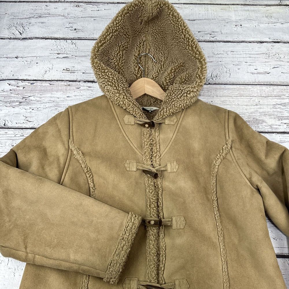 LL Bean Hooded Coat Sherpa Lined Toggle Closure Womens Size Medium Brown 0 GHP5
