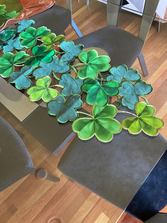 Embroidered Irish Clover Table Runner for St. Patrick’s Day, Spring Decor