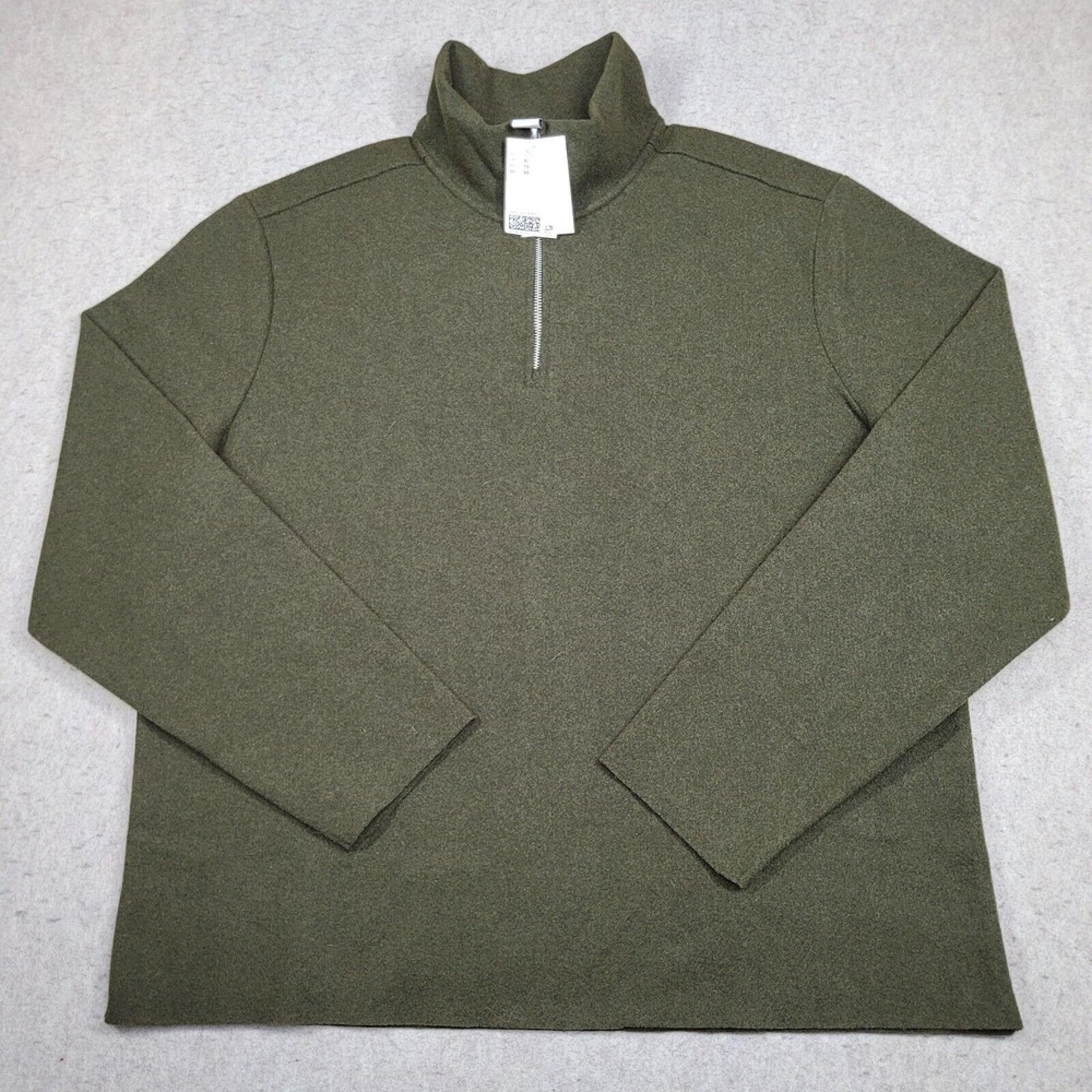 H&M 1/4 Zip Pullover Sweater Mens XL Green Mock Neck Wool Blend Long Sleeve NEW