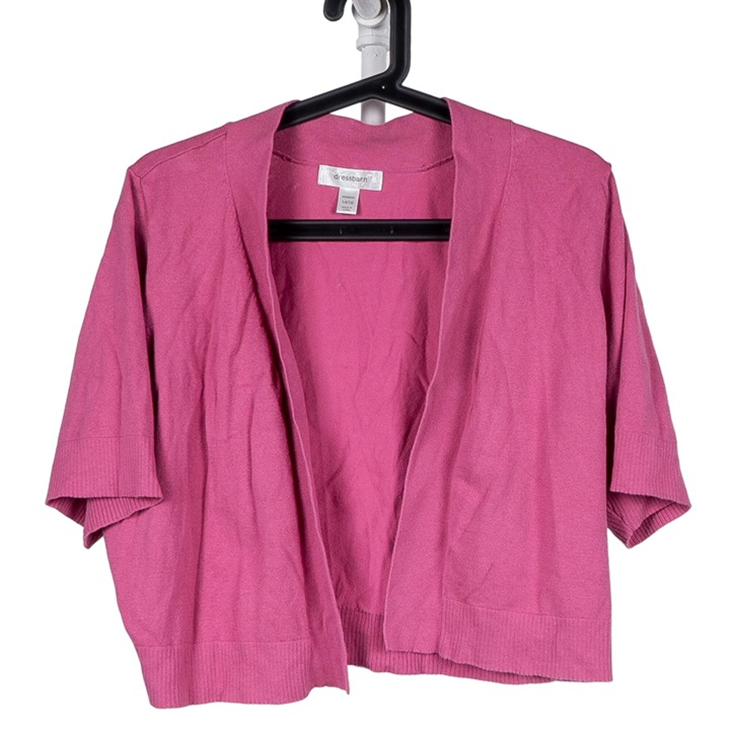 dressbarn Cardigan Sweater 14 16 Womans Short Sleeve Purple Pink Cotton Stretch