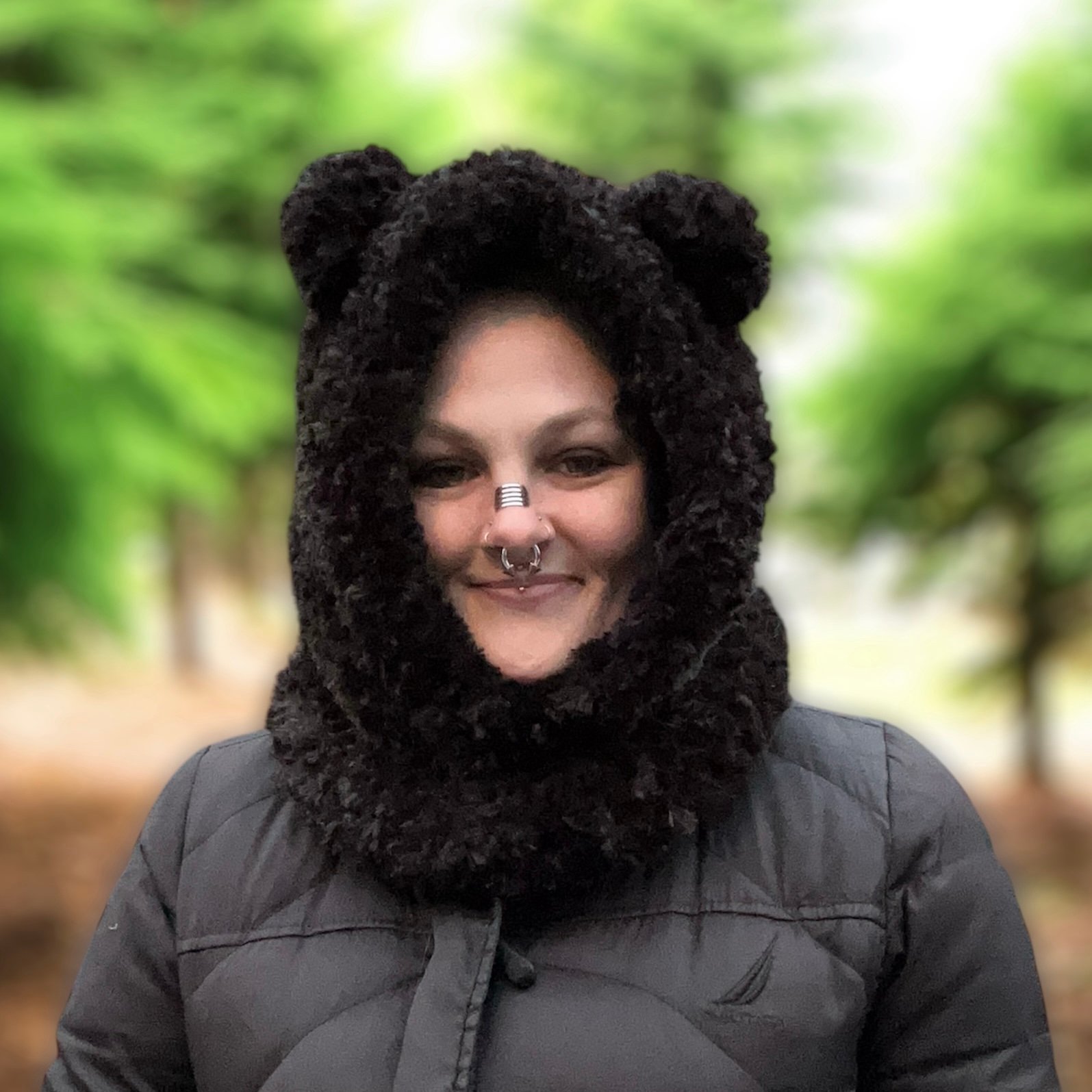 Weighted Sensory Sound-Muffling Bear Hood Crochet in Black Slim Fit