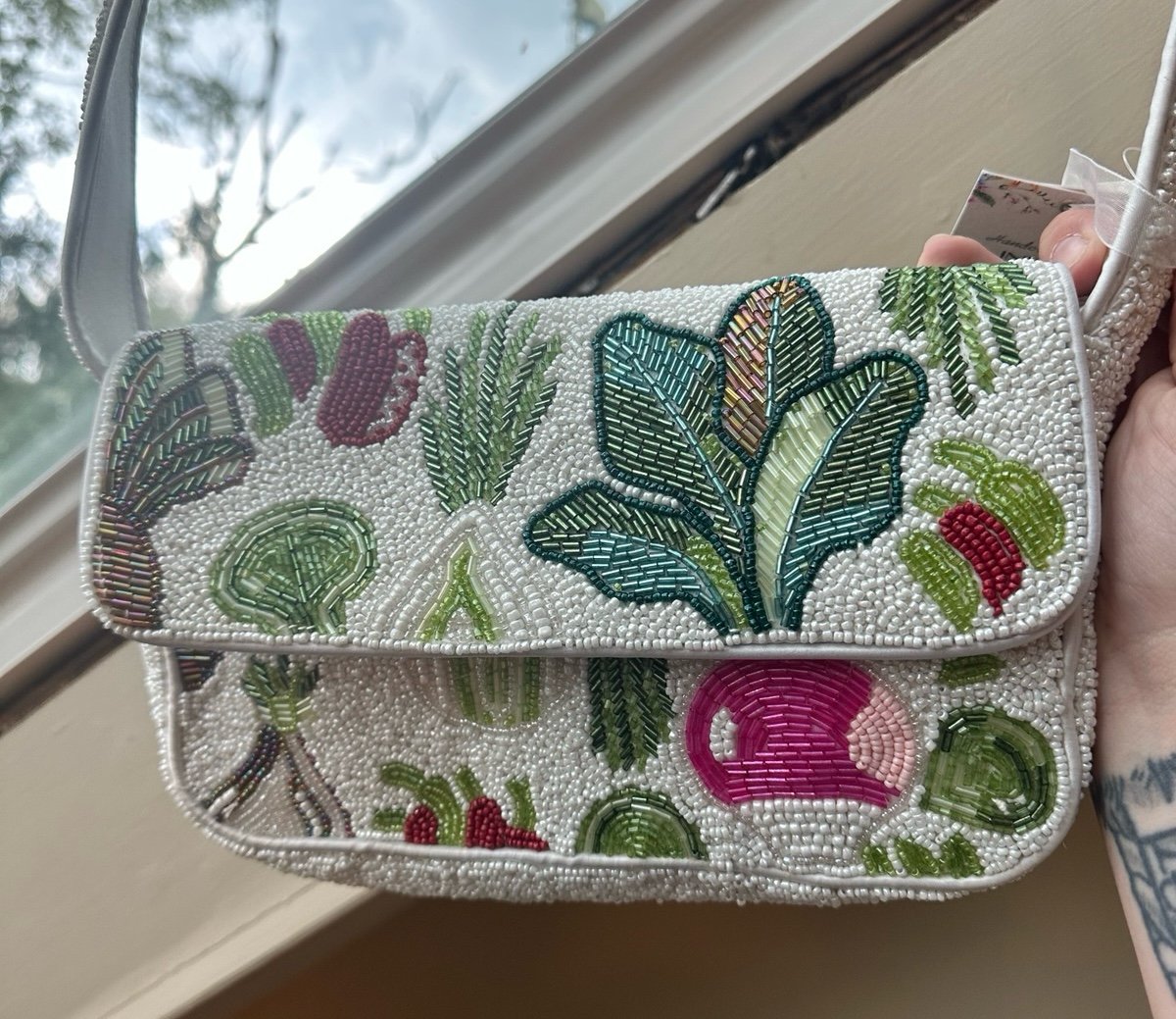VIRAL handmade beaded bag - veggie radish - Anthro Fiona dupe - Tj Maxx NWT