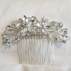 Vintage Silver Floral Rhinestone Comb