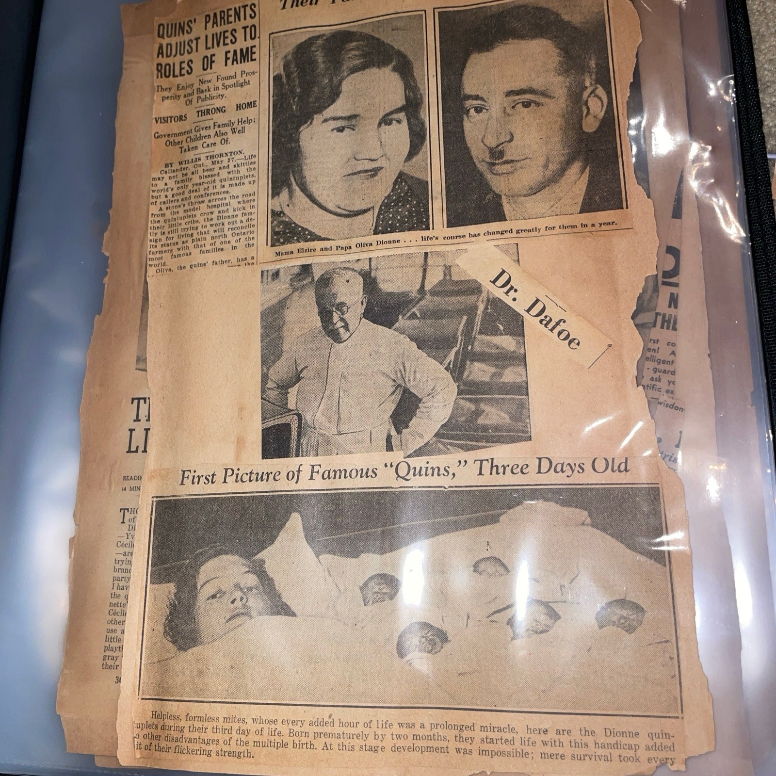 Over 50 Dionne Quints newspaper clippings! Original 1935