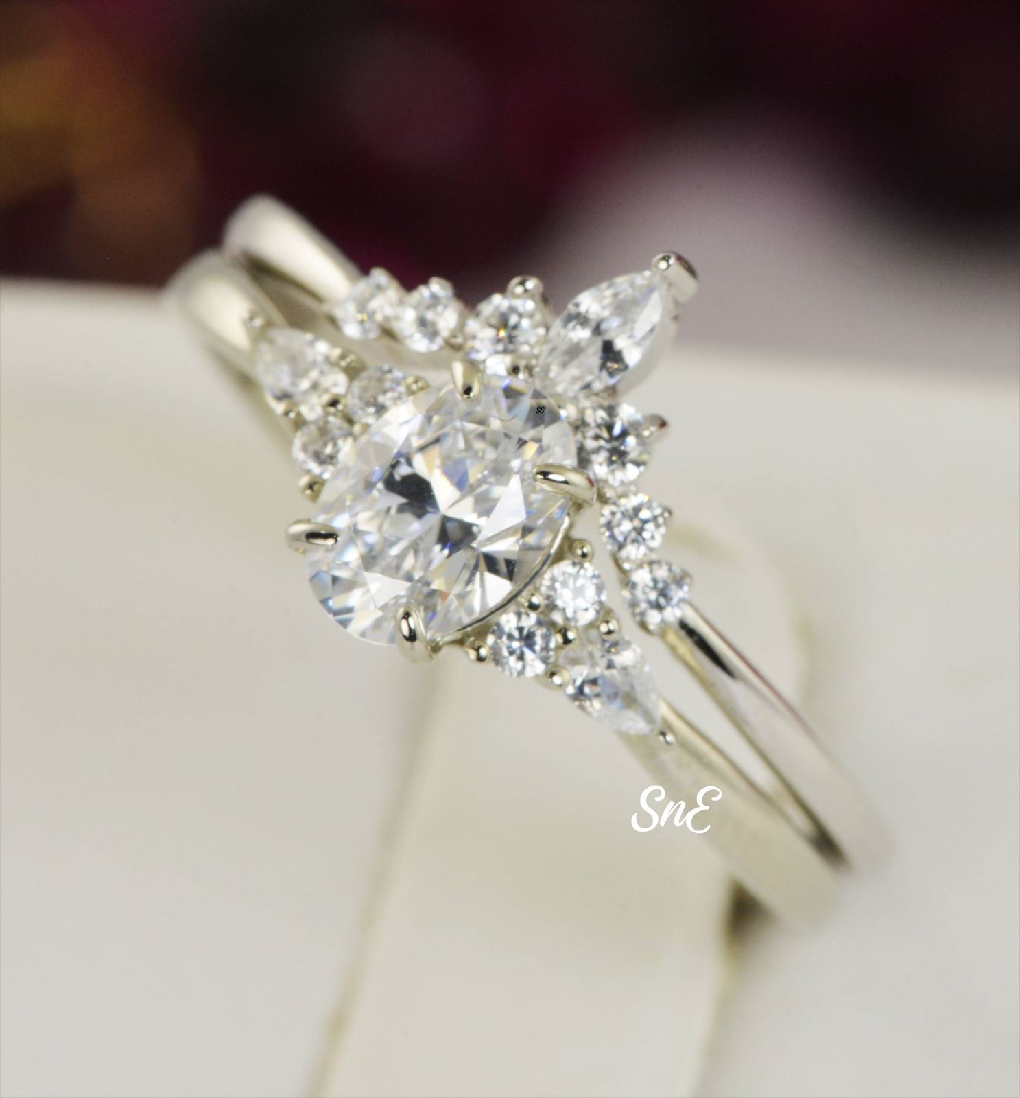 New Real 925 Round Marquis Diamond Curve Enhancer Guard Ring Crown Wedding Band