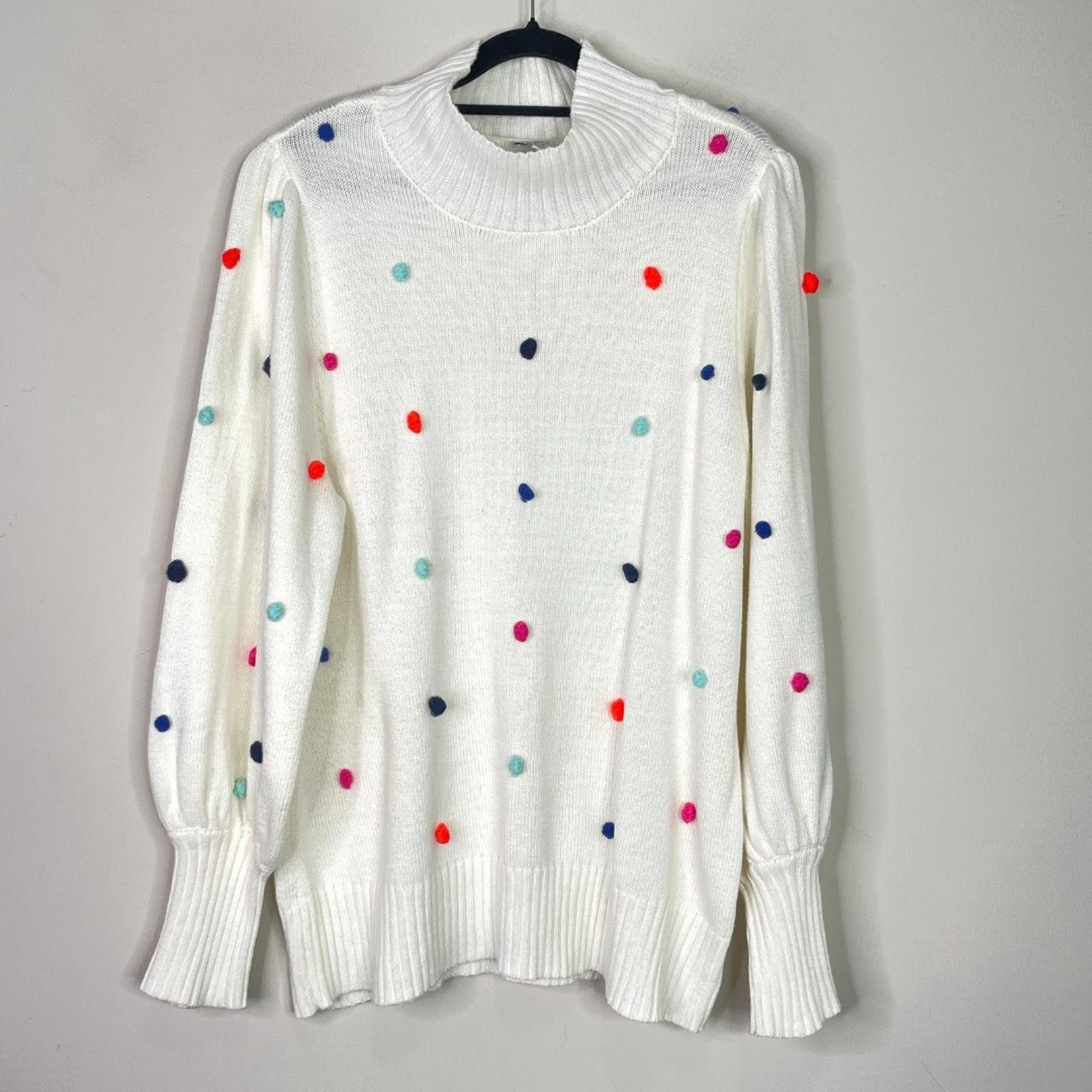 Crown and Ivy Rainbow Pom Ribbed Knit Sweater Women's Size 1X