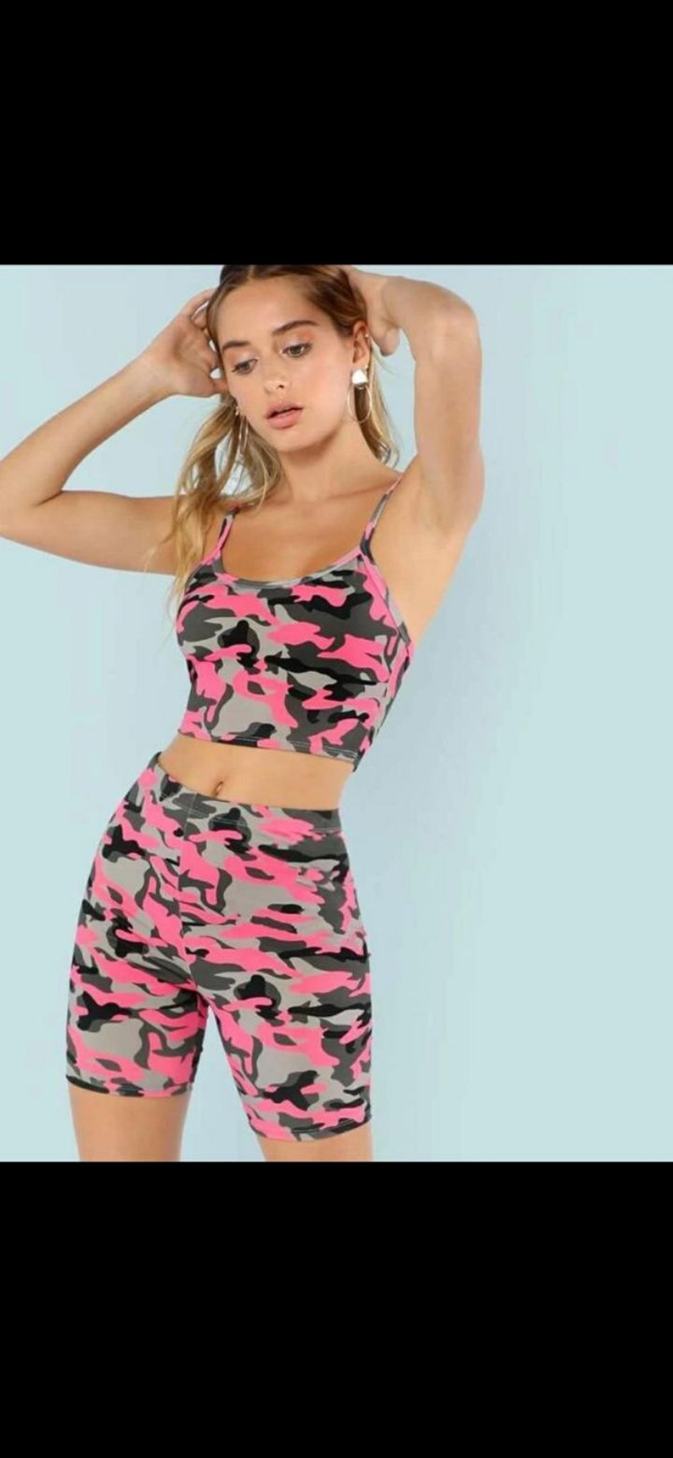 2 Piece Camo Biker Shorts & Tank Top Set