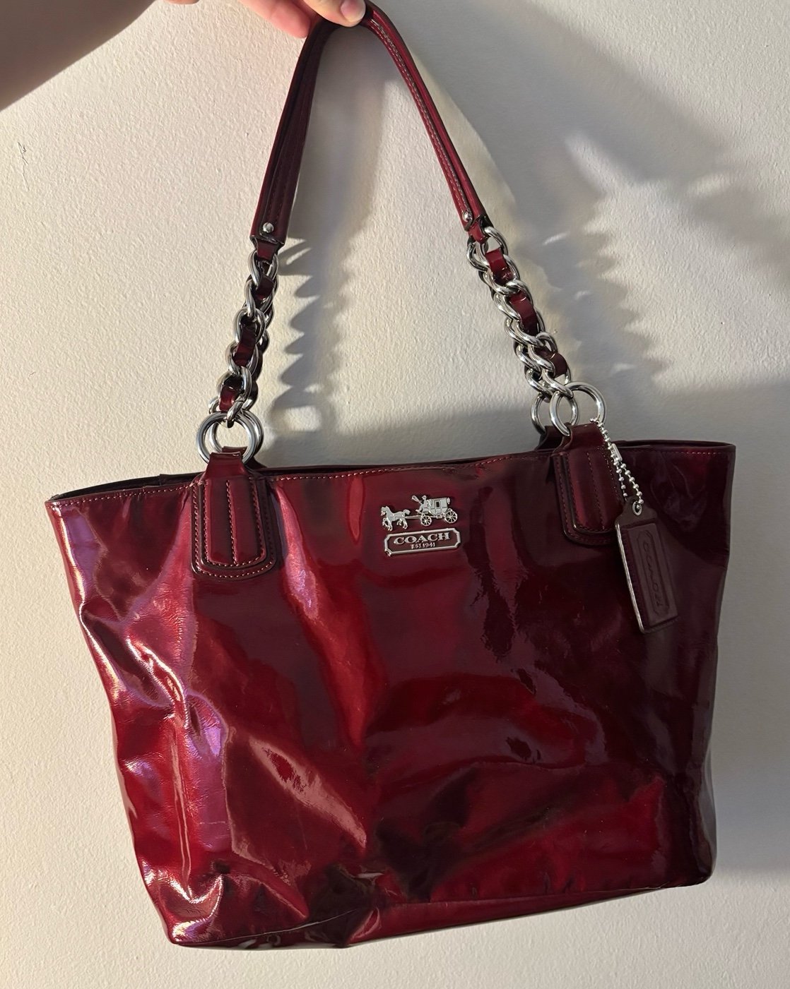 Wine Coach Patent Leather Tote Shoulder Bag 18770