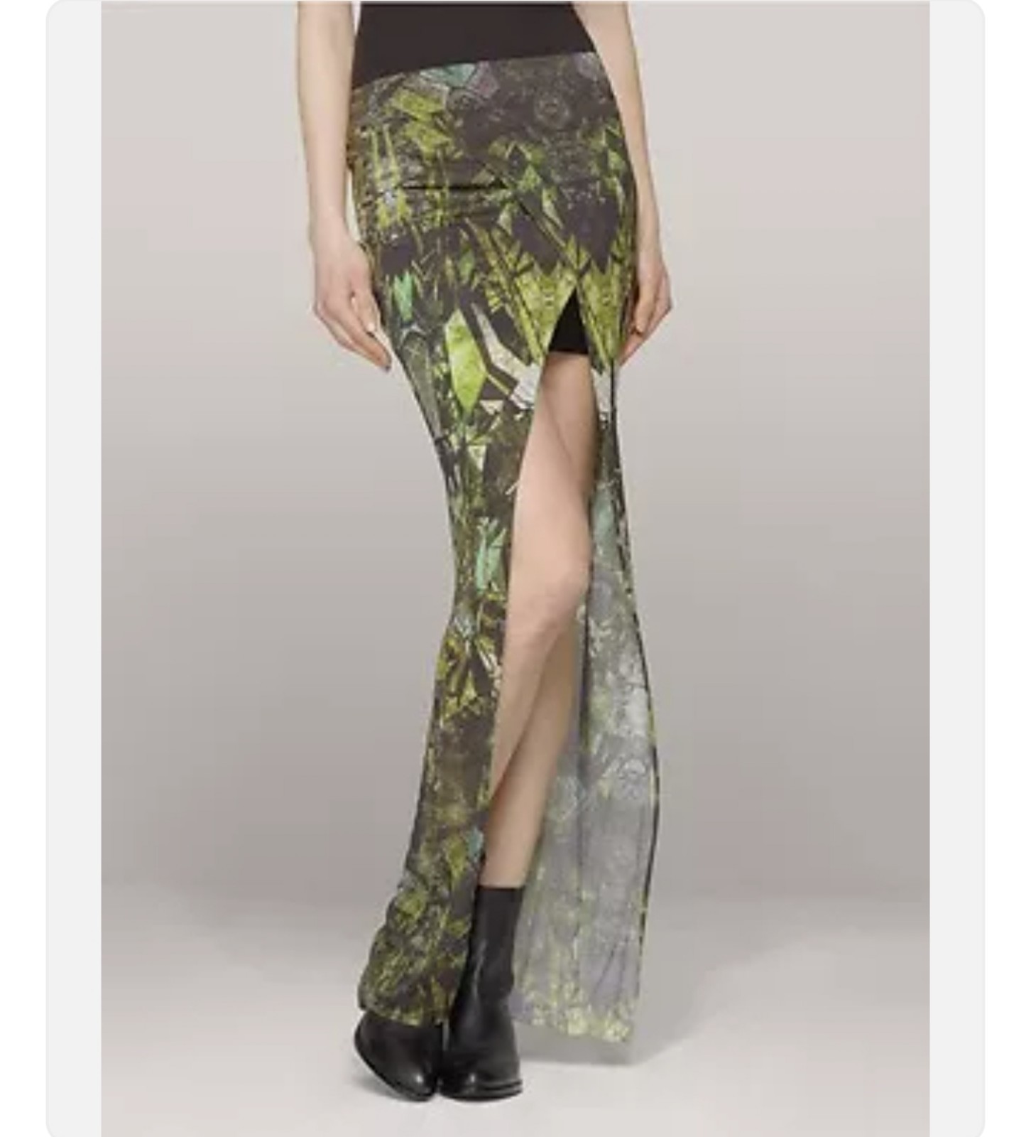HELMUT LANG Cicadae Print Slit Overlap Maxi Skirt Lizard Green Size S NEW