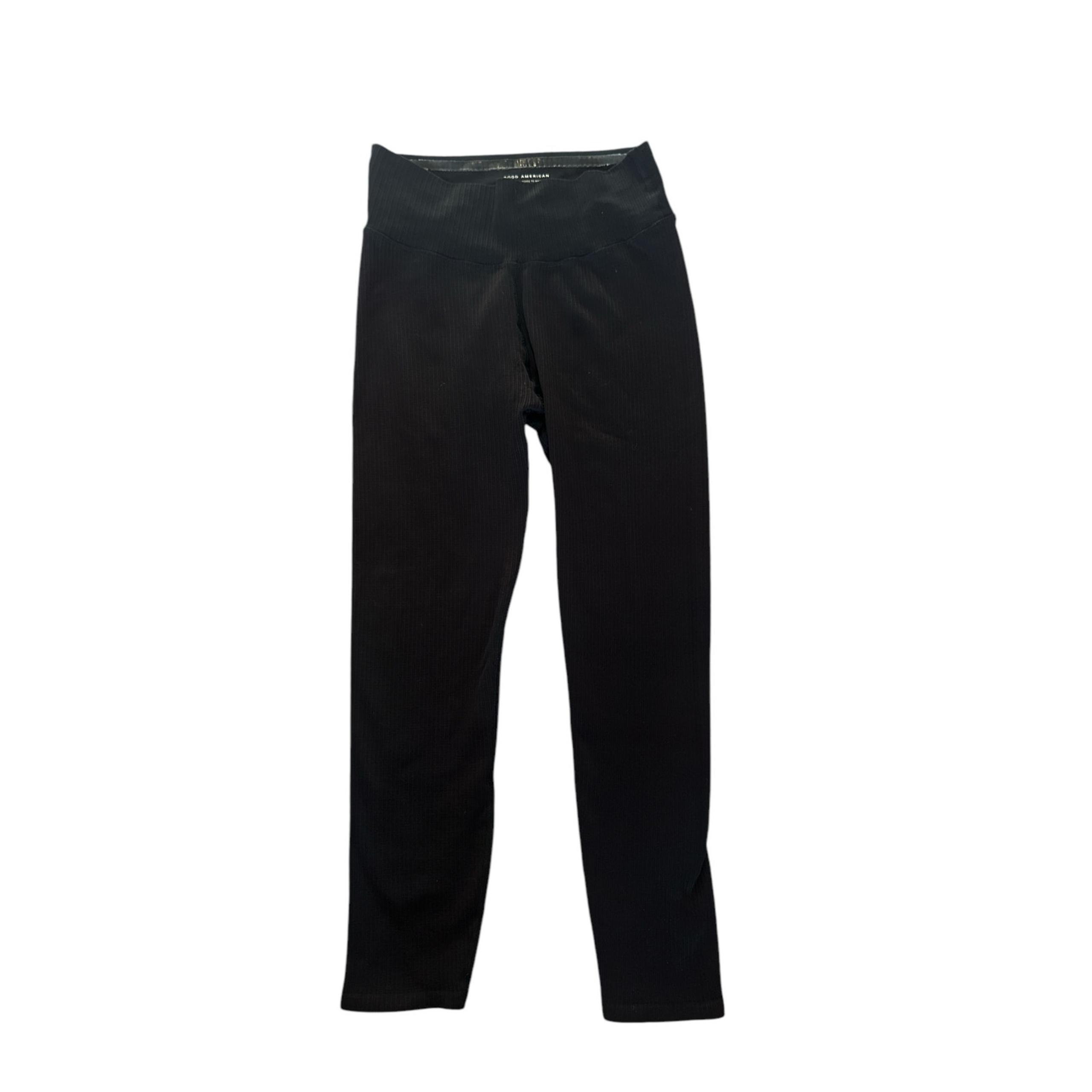 Women 3 4 Good American Seamless Chunky Rib Leggings Black001 Pants Stretchy