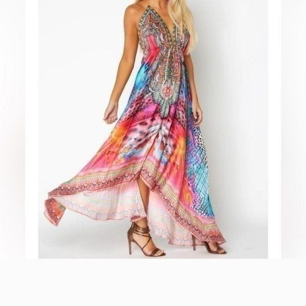 Ranee’s Miami Multicolor Animal Print Hawaiian Resortwear Halter Dress NWOT OS