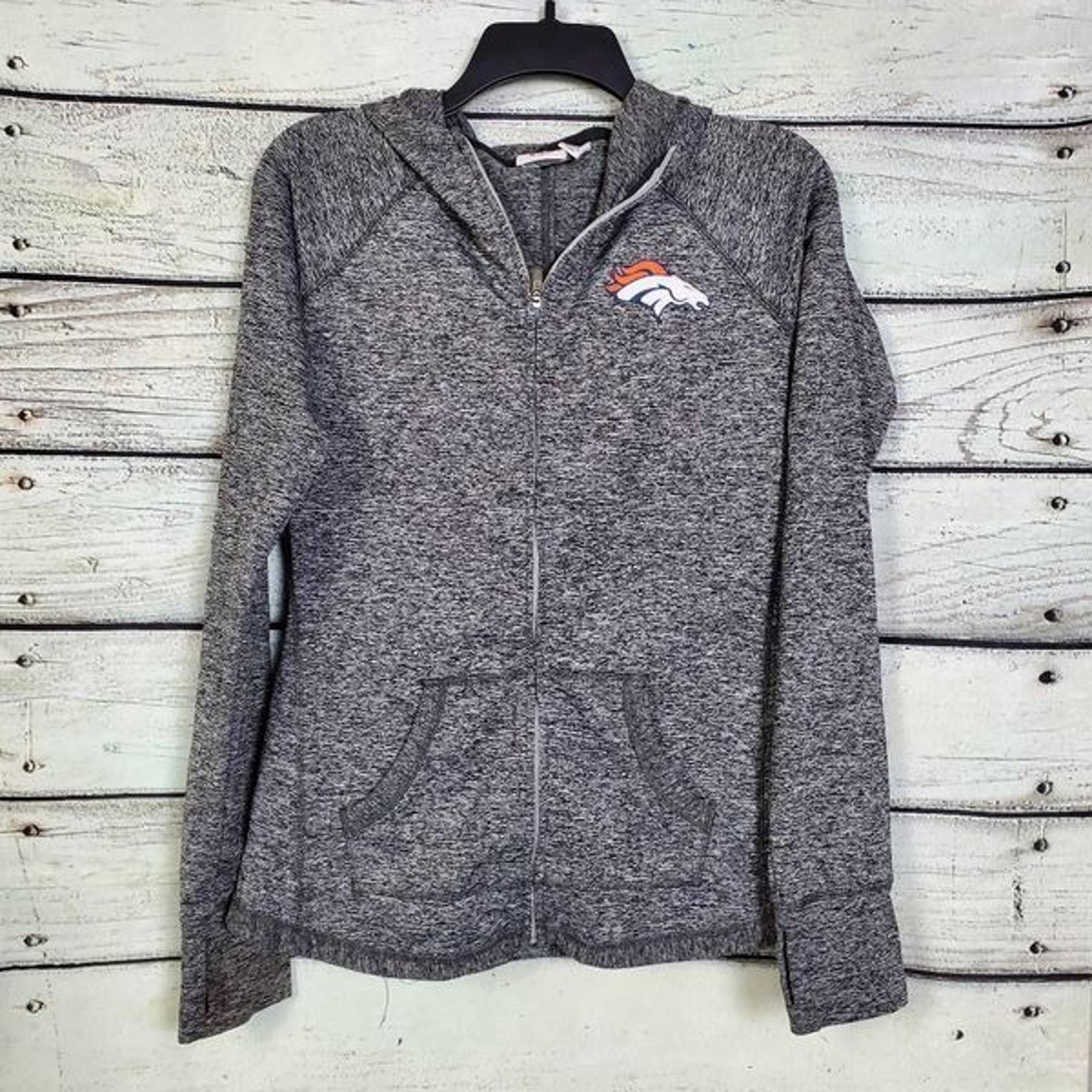 Denver Broncos NFL Women’s Full Zip Hoodie M Gray Heathered Stretch Fleece Jacke