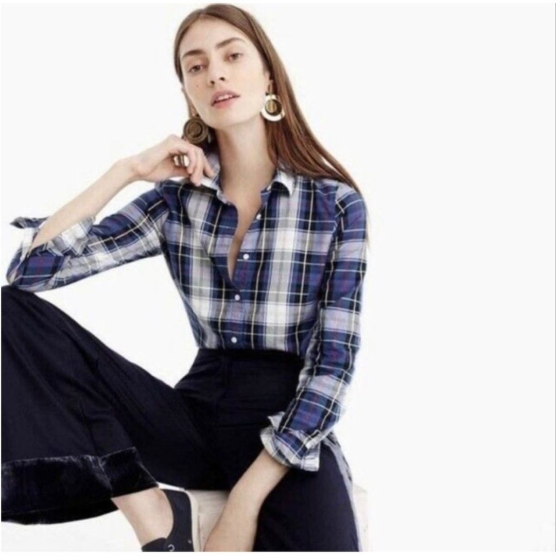 J. Crew Perfect Button Down Shirt in Blue Tartan Plaid Print