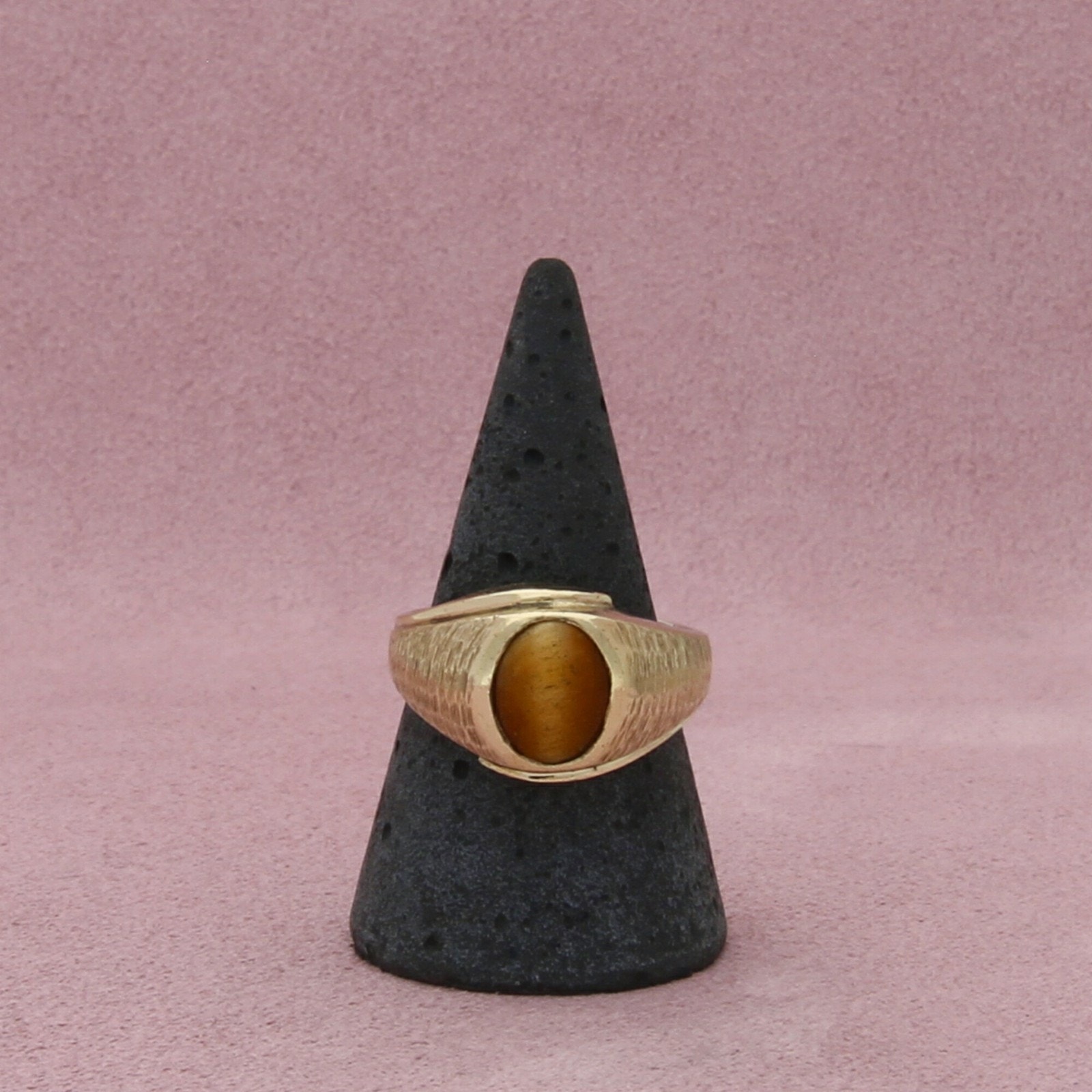 sterling silver & 10k gold mens vintage tigers eye signet ring size 9.5