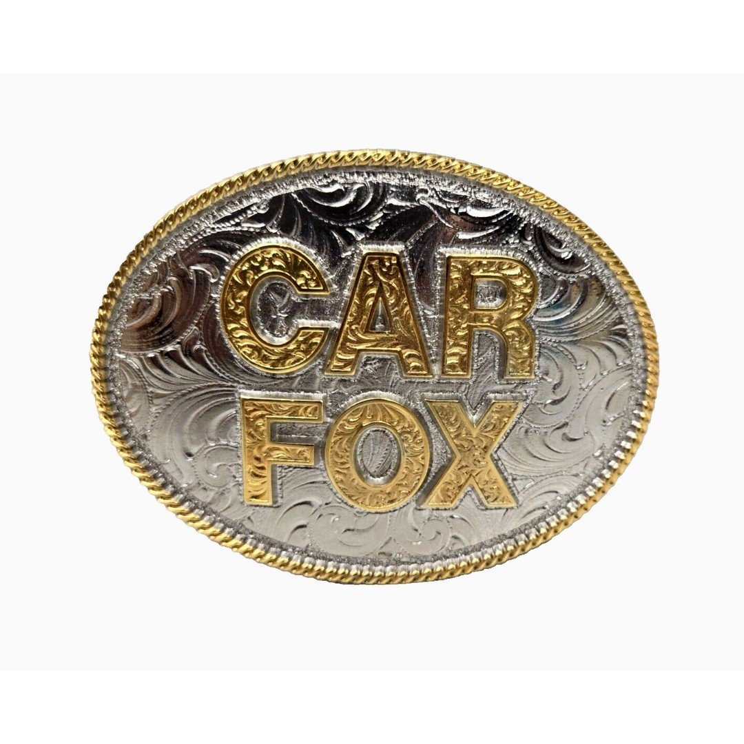Montana Silversmiths Custom Belt Buckle Car Fox Oval Engraved Filigree Design 4