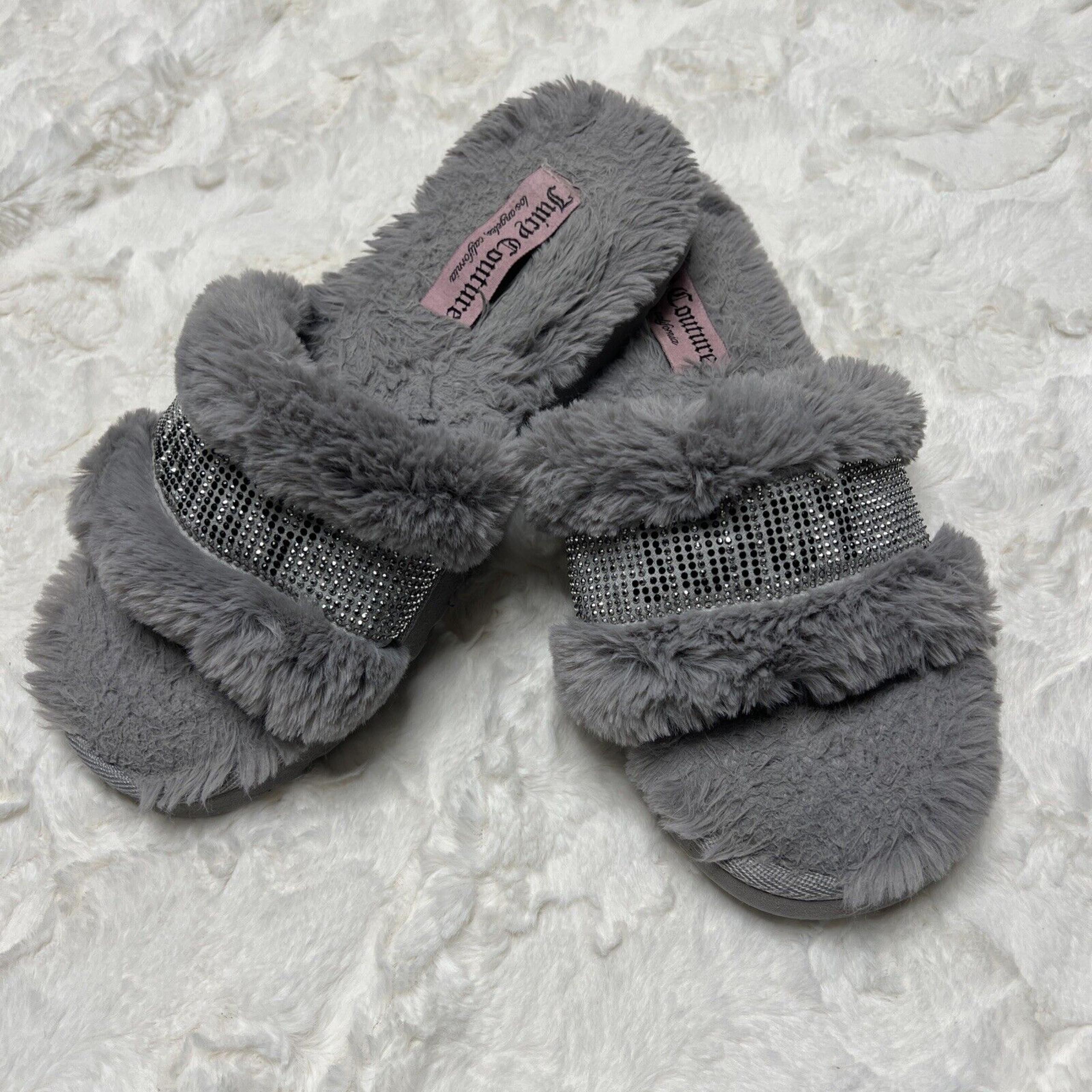 Juicy Couture Halo Women’s Size 8 Grey Slip On Fuzzy Slides Slippers