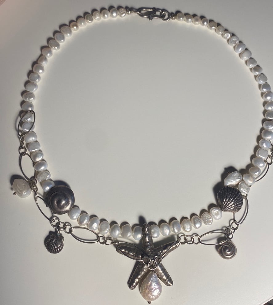 Vintage Sterling Silver & Pearl Stafish Necklace