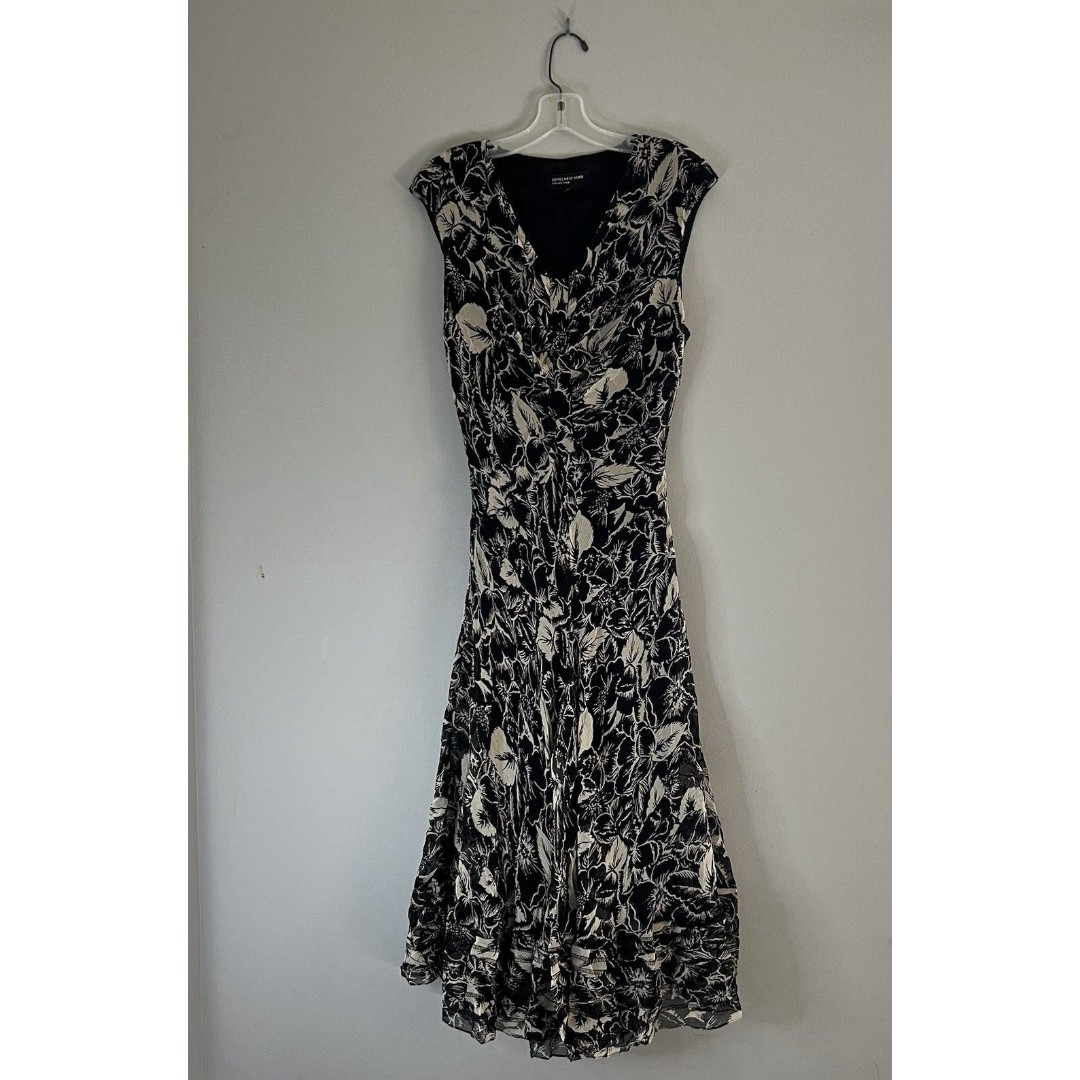 Jones New York Dress Women's 100% Silk Black Beige Floral Slip Dress 14 Fairy