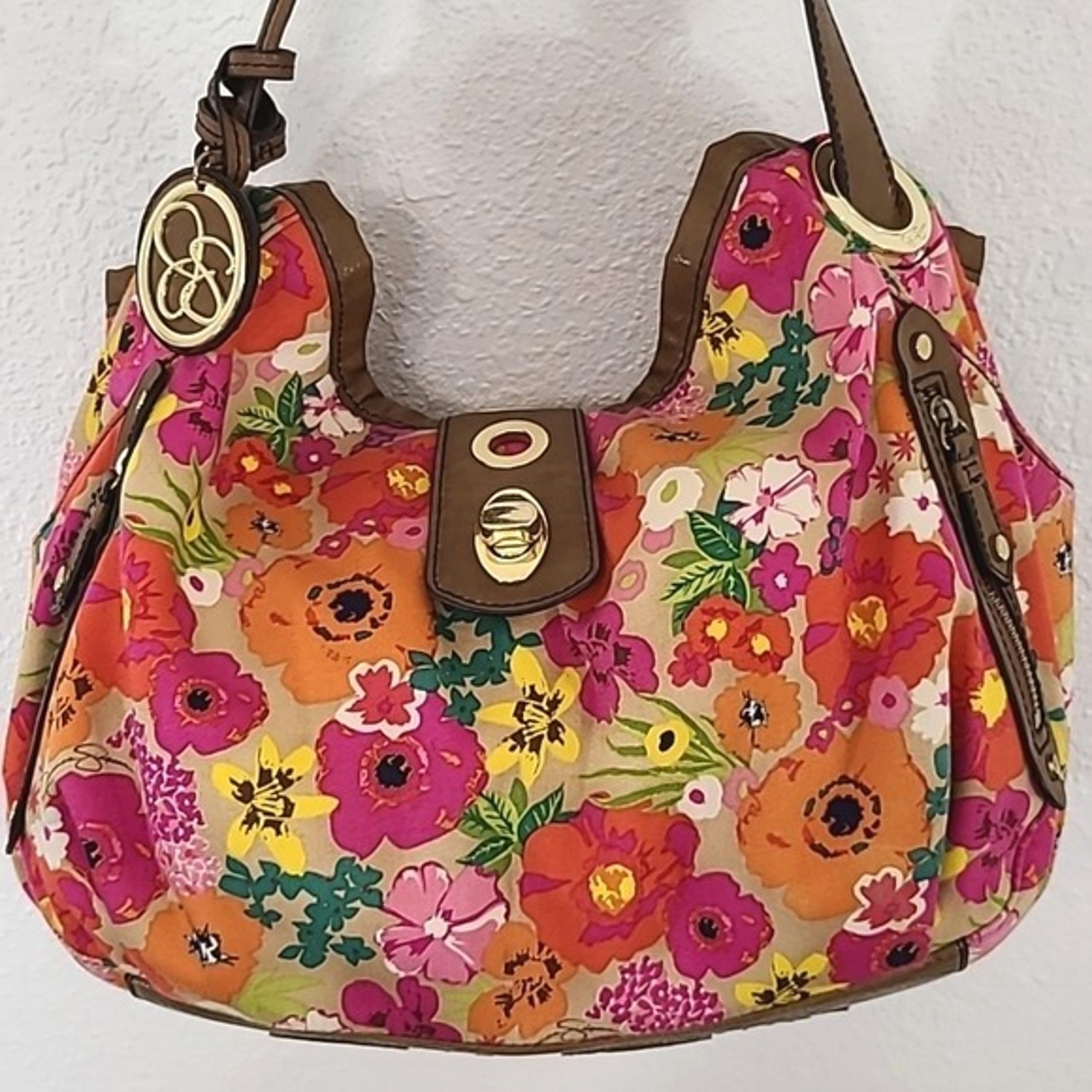 JESSICA SIMPSON Orange/Pink/Yellow/Green Floral Purse w/Top Buckle Flap