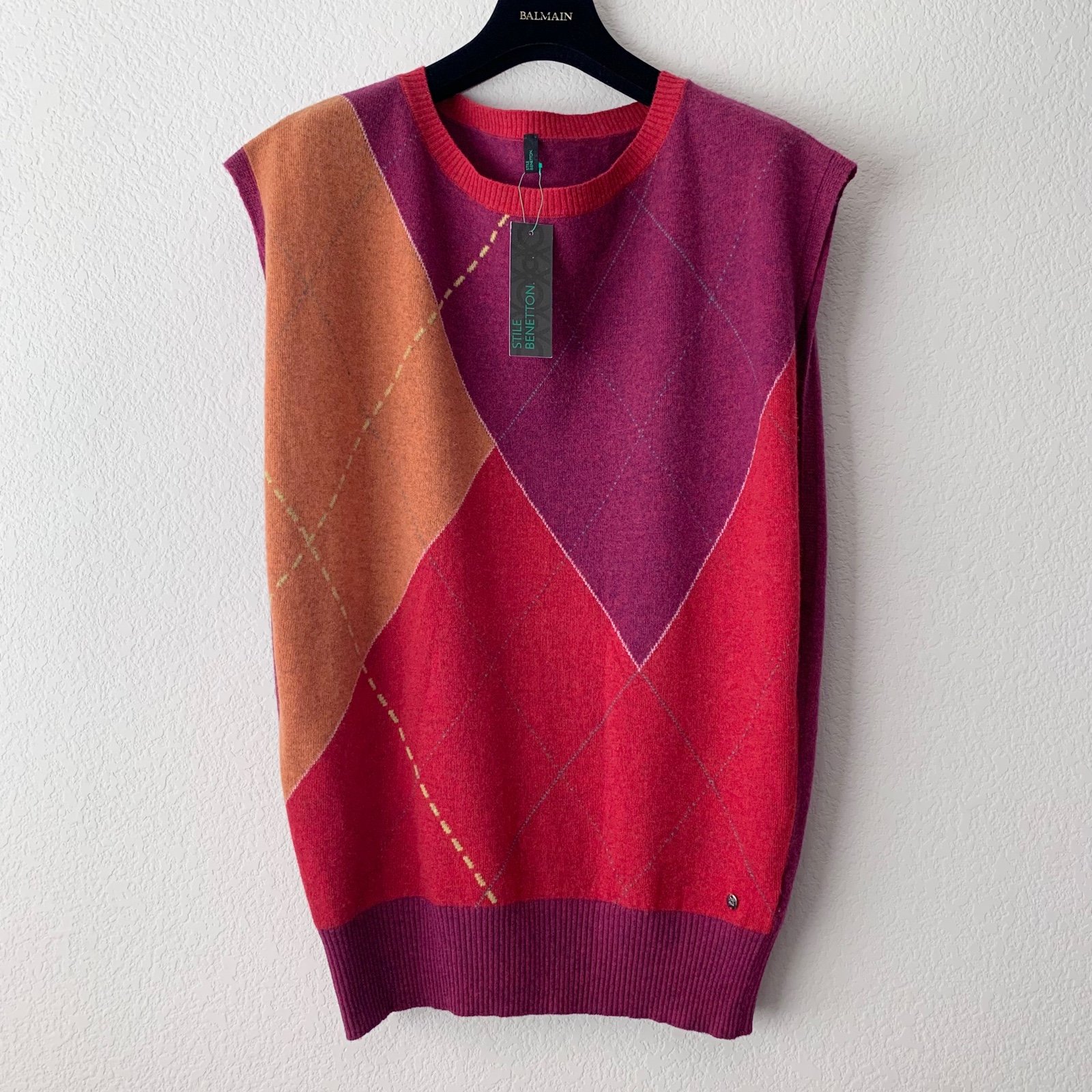 benetton wool argyle sweater vest