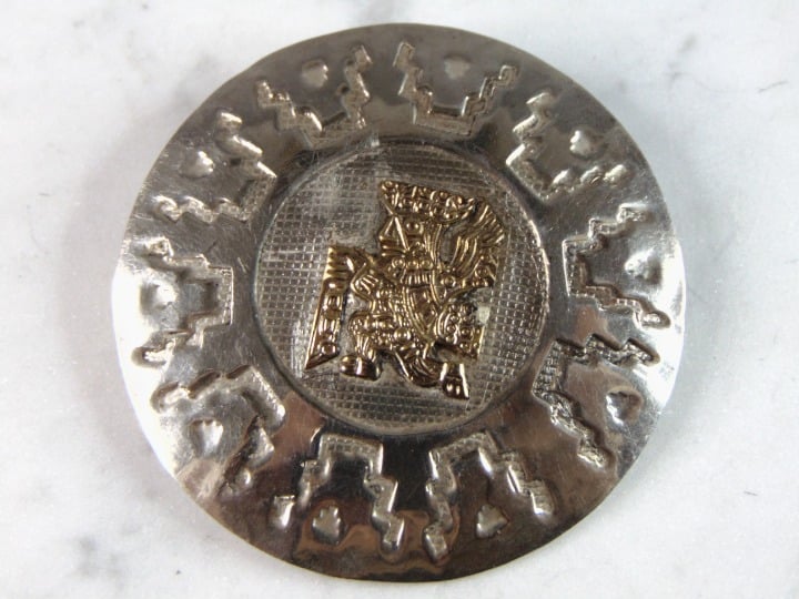 Womens Sterling Silver & 18k Gold Mayan Inca Brooch 12.0g E5383