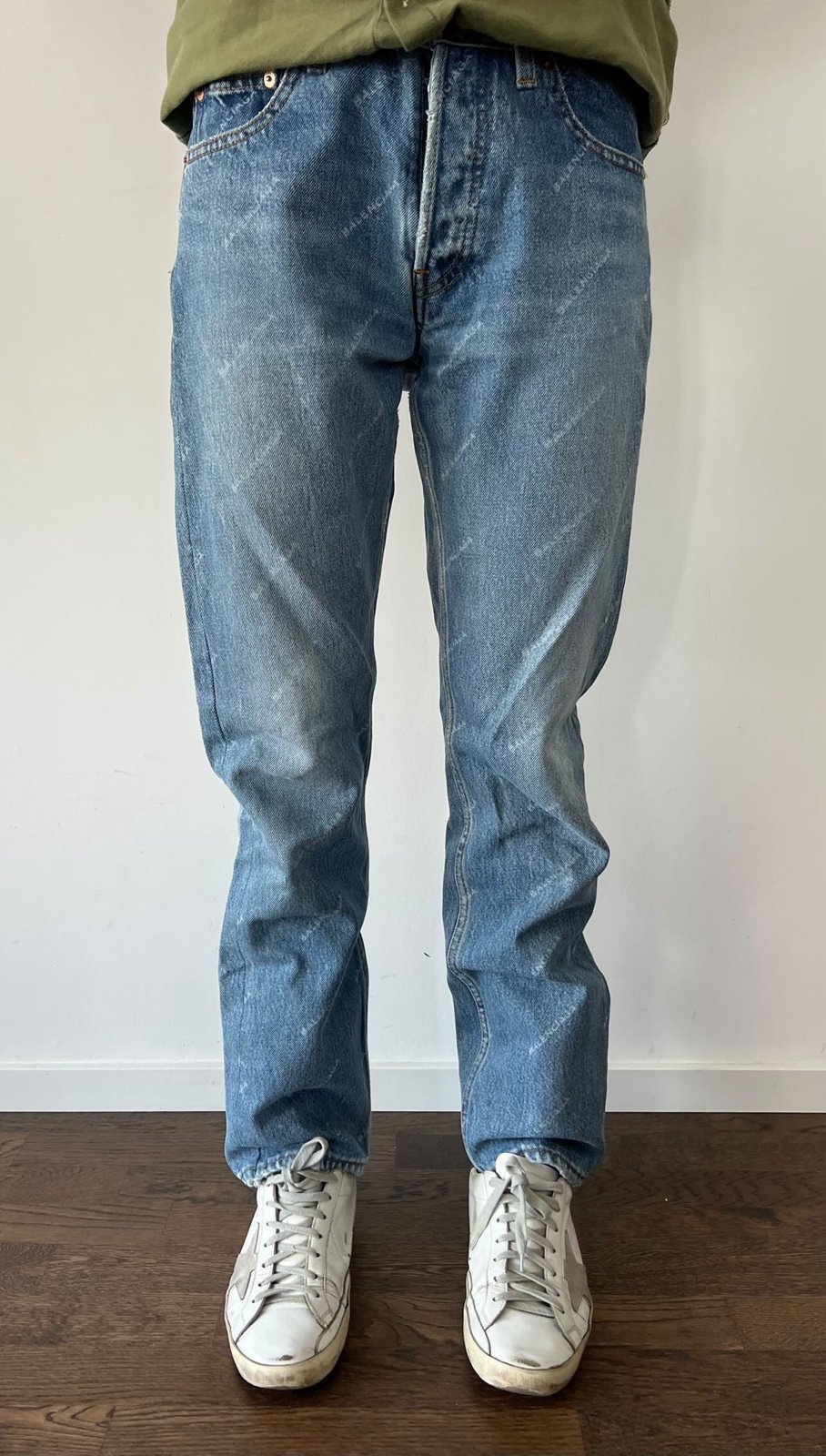 Balenciaga Logo Print Distressed Denim Jeans