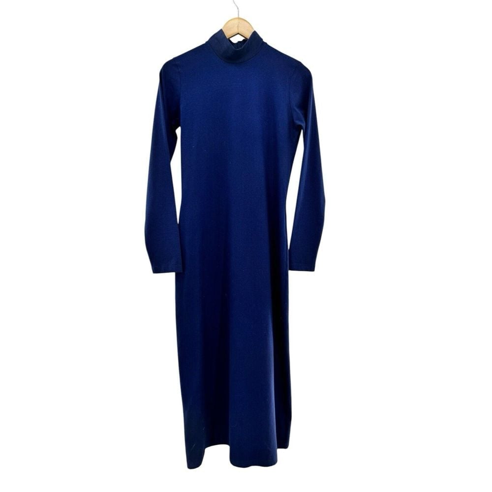 De Loreta Womens Anis Knit Dress Navy Blue Long Sleeve High Neck Size Small