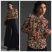 New By Anthropologie Tie-Neck Long Sleeve Floral Blouse 128 X-SMALL Brown