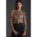 New By Anthropologie Tie-Neck Long Sleeve Floral Blouse 128 X-SMALL Brown