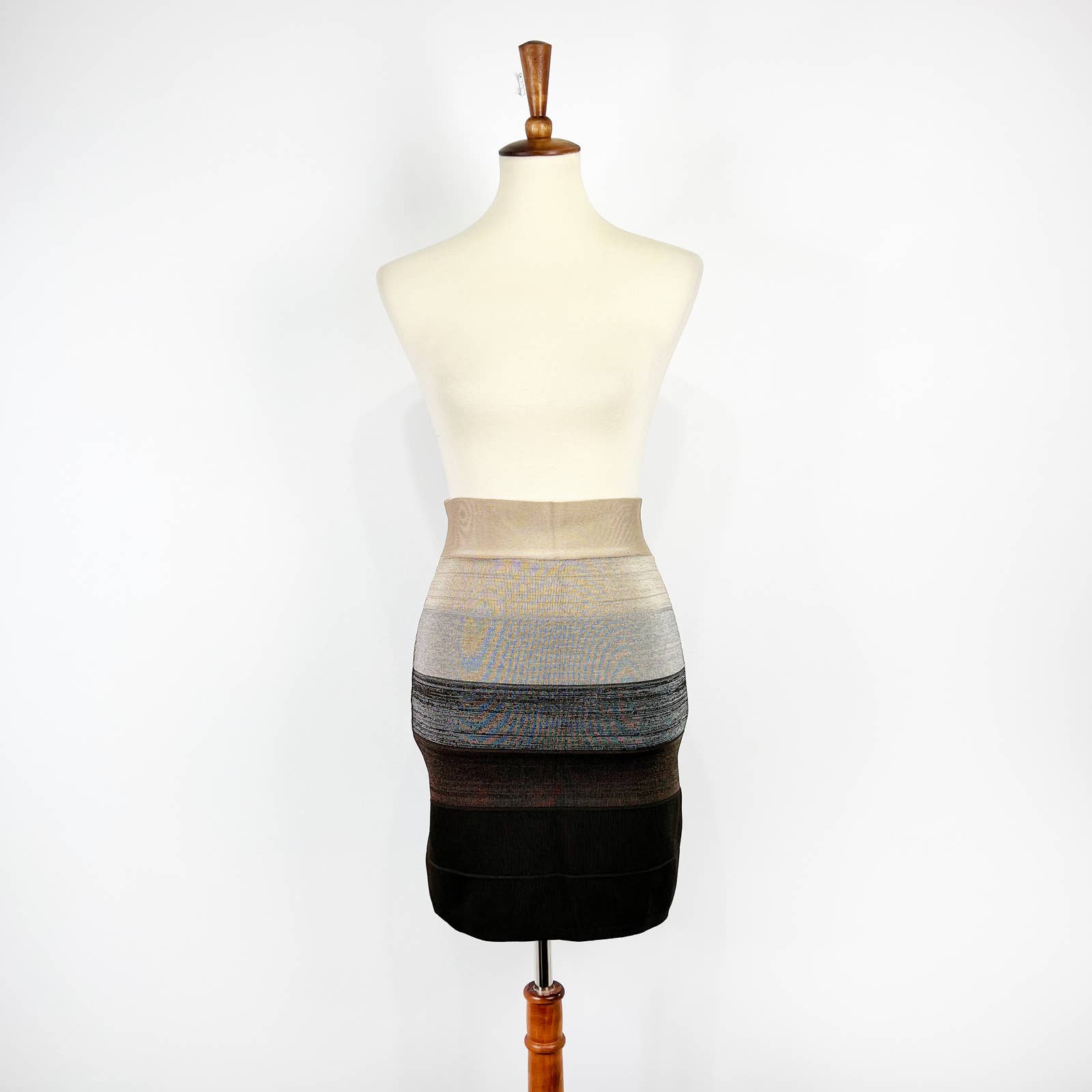 Vintage 90s y2k Bebe striped tan beige brown bandage mini skirt Size Medium
