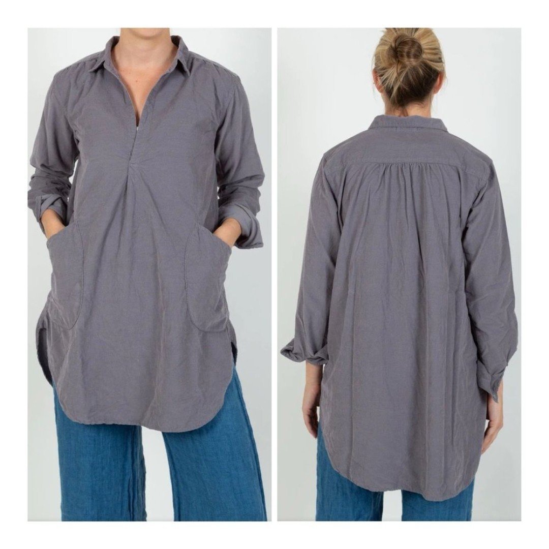 CP Shades Teton Gray Baby Corduroy Pockets Relaxed Fit Pullover Tunic Top Size L