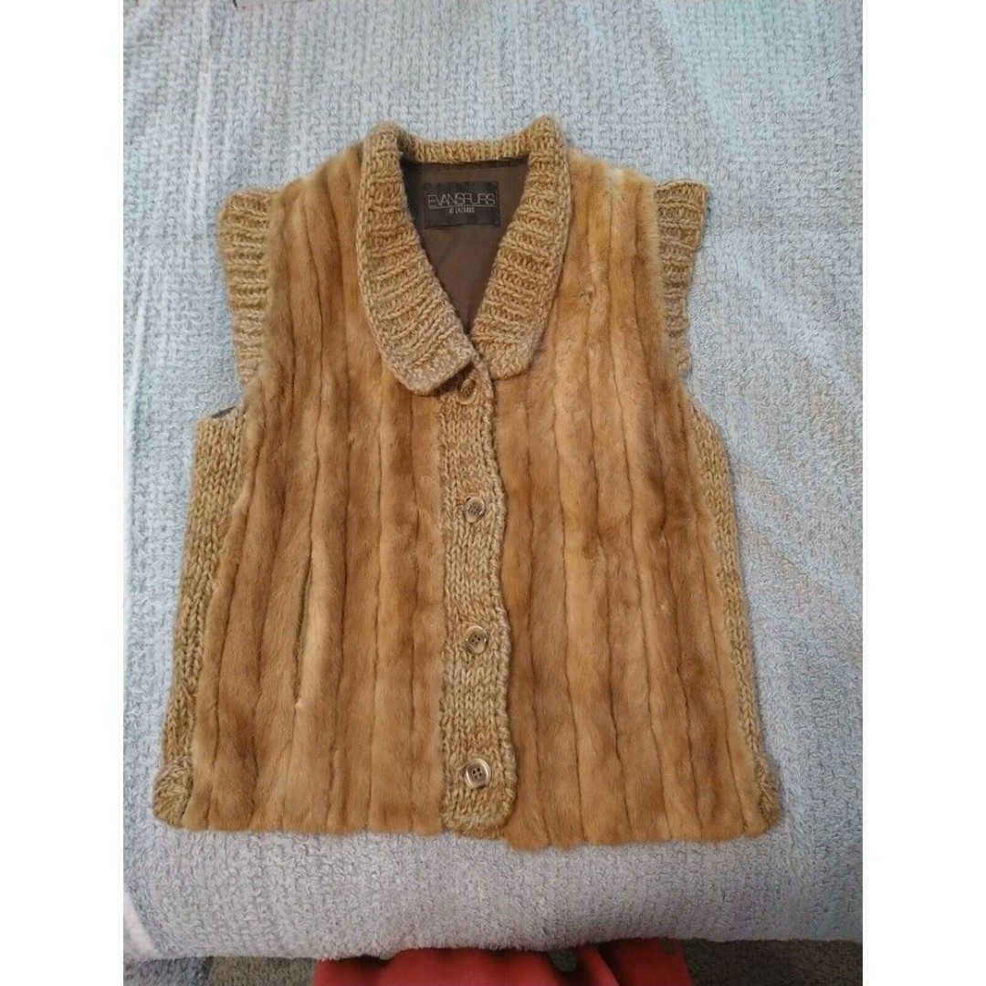 Evansfurs At Lazarus Vintage Fur & Knitted Button Up Vest Size Xl