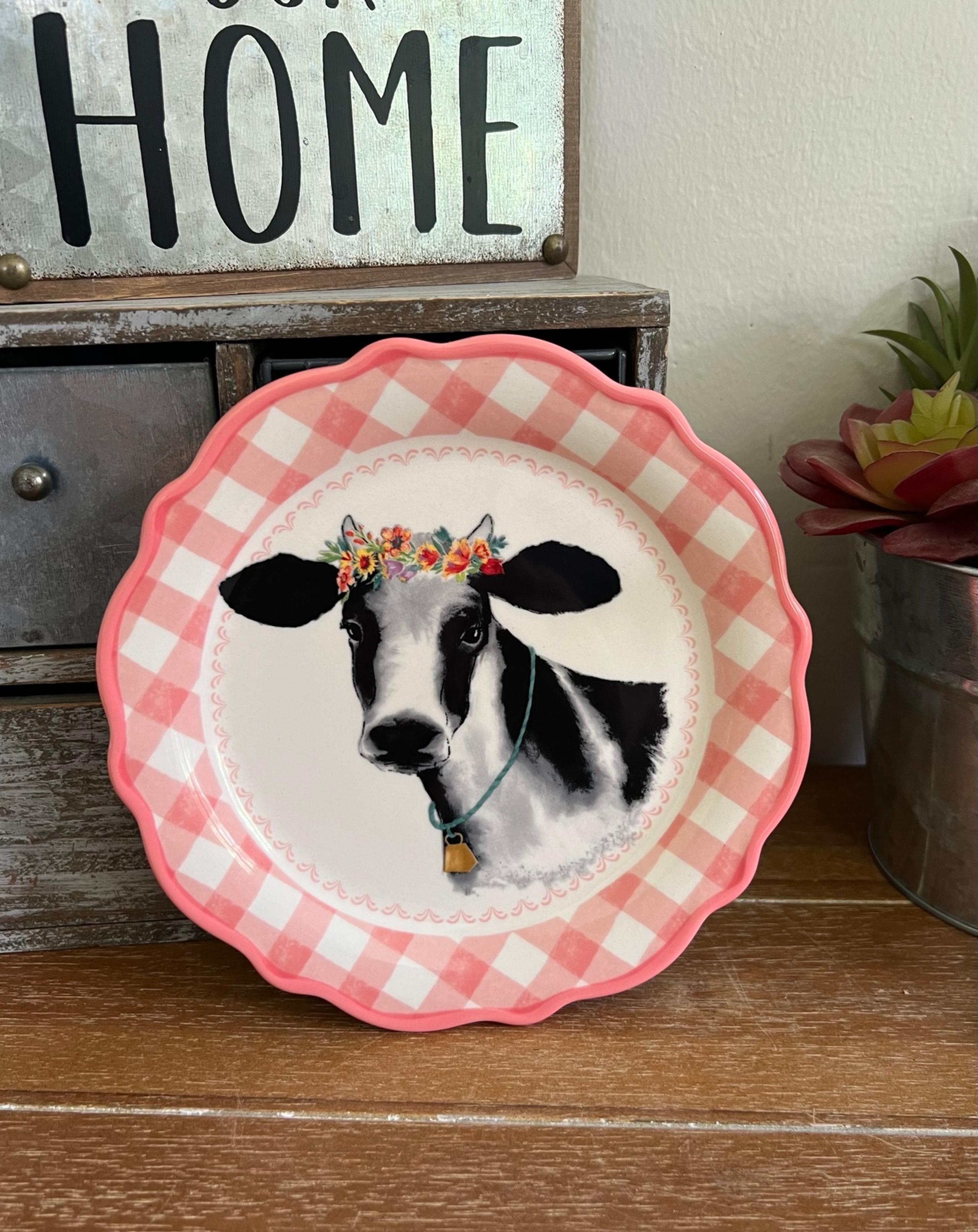 New Pioneer Woman Pink Farmhouse Cow Novelty Plate