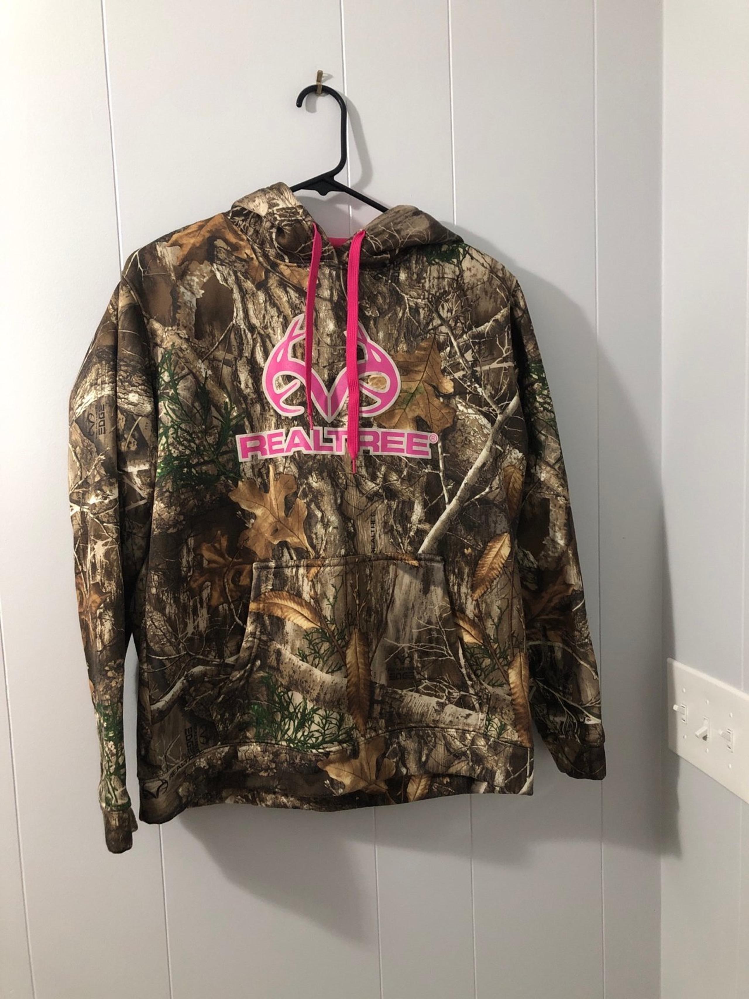 Real Tree Camouflage Camo Pink Logo Hoodie Sweatshirt Women's Size Medium