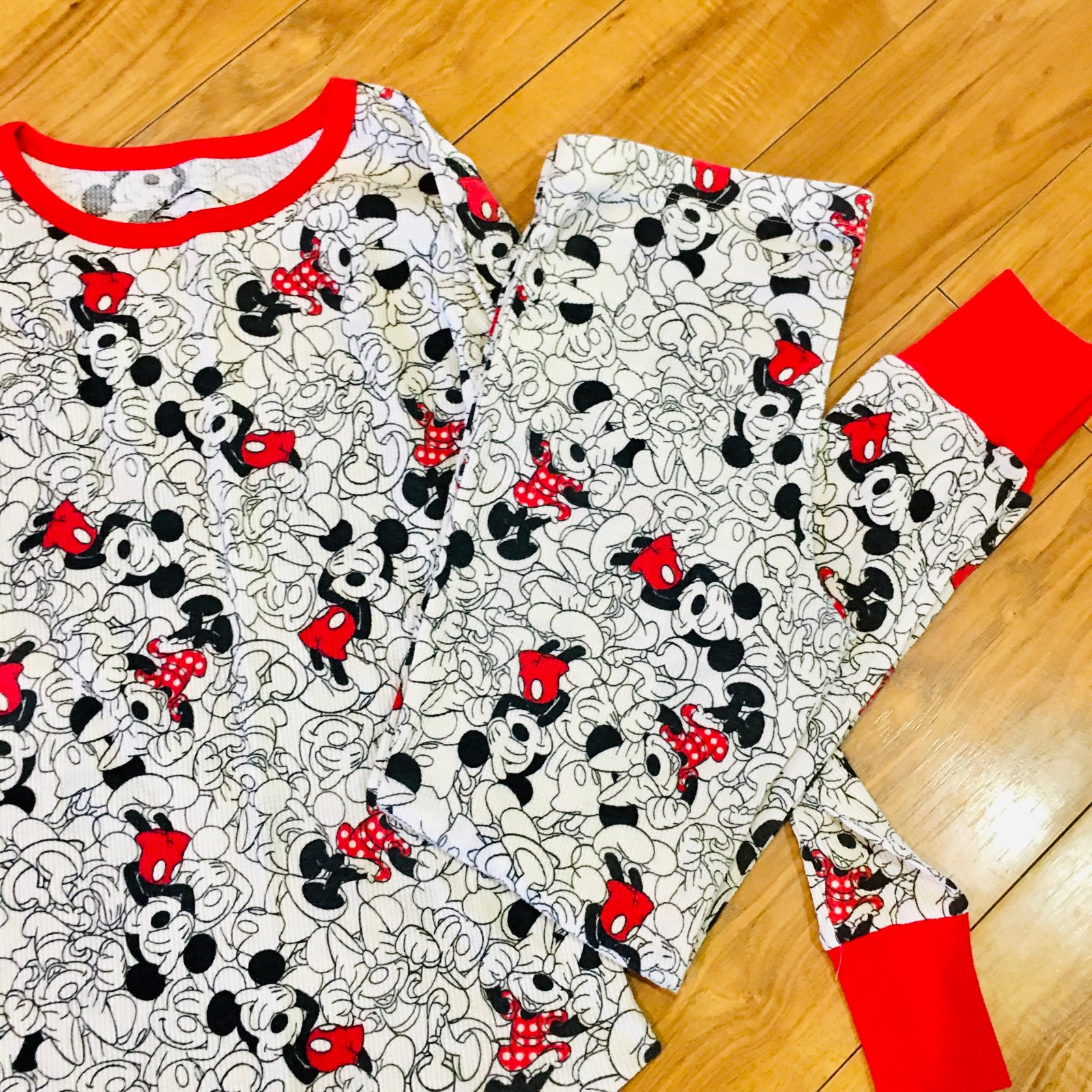 Disney Mickey Mouse thermal waffle knit pants shirt pajamas set XS small womens