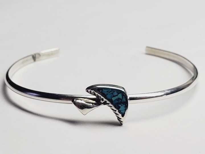 Estate vintage 925 sterling silver turquoise magic mushroom cuff bracelet