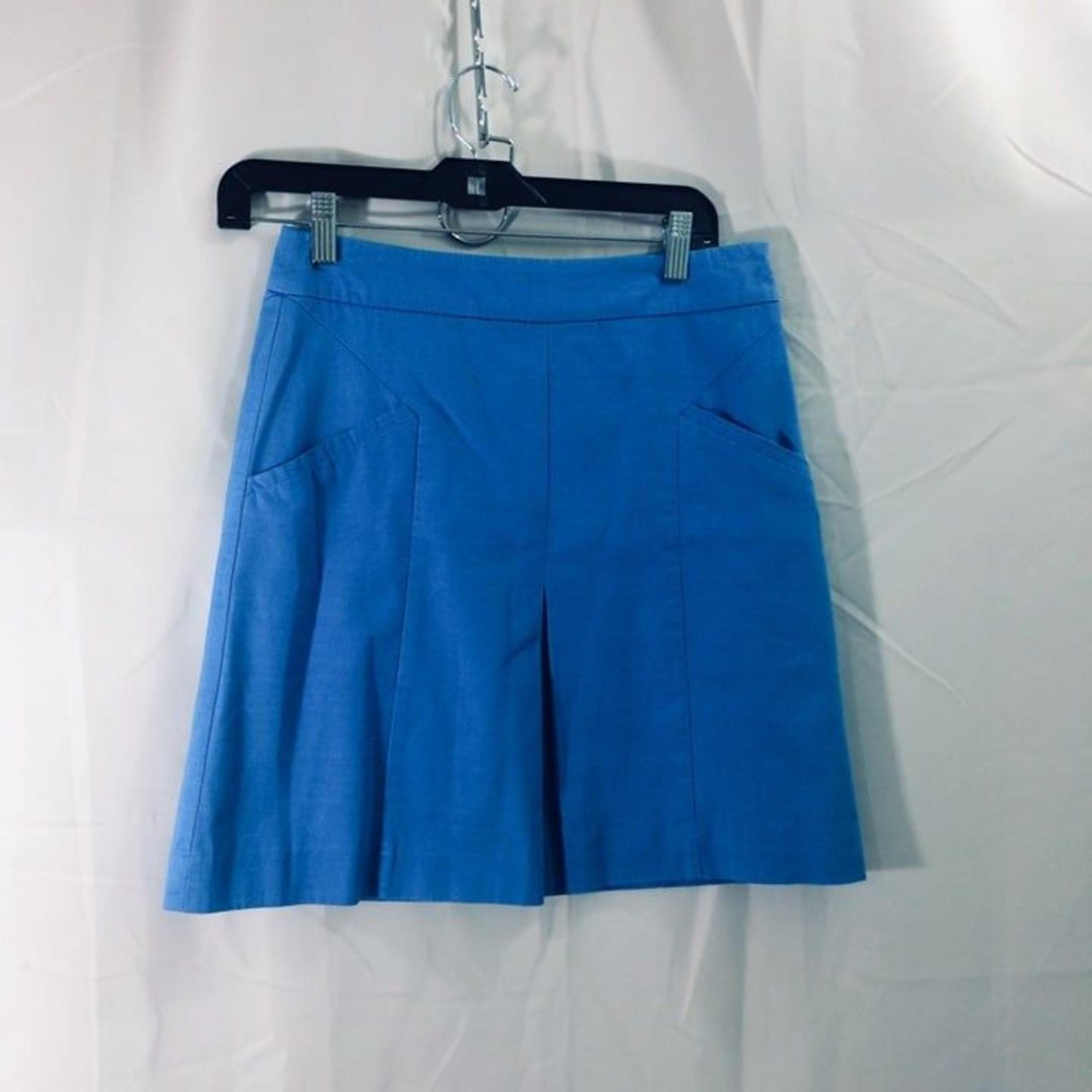 Boden Skirt A Line Bright Blue 1 Pleat Pockets Cotton Lined Side Zipper Size 8