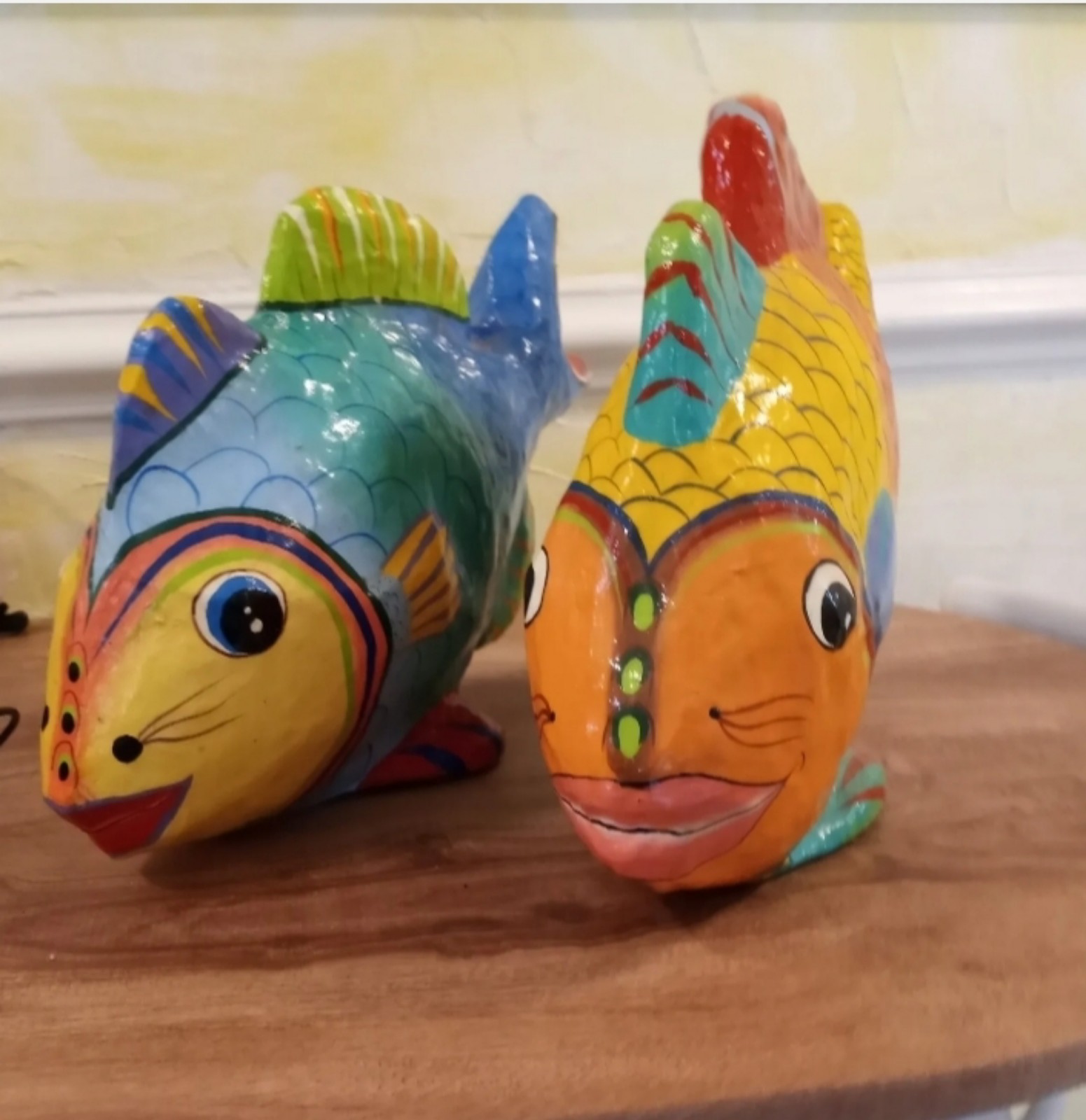 Set of 2 Hand painted Decorative clay art fish beautiful and unique