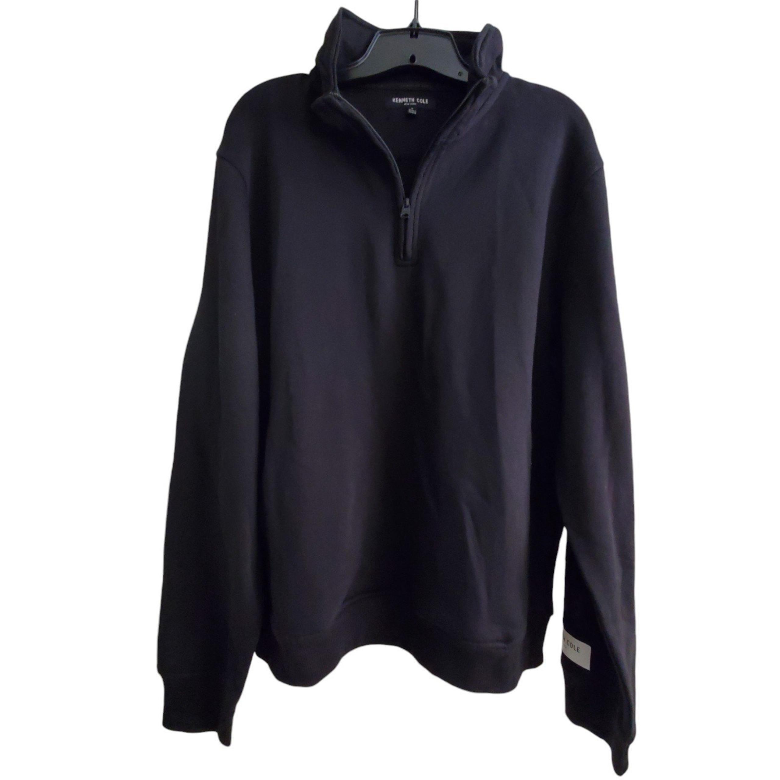 Kenneth Cole 1/4 zip Men's pullover fleece sweater black Large Cotton blend