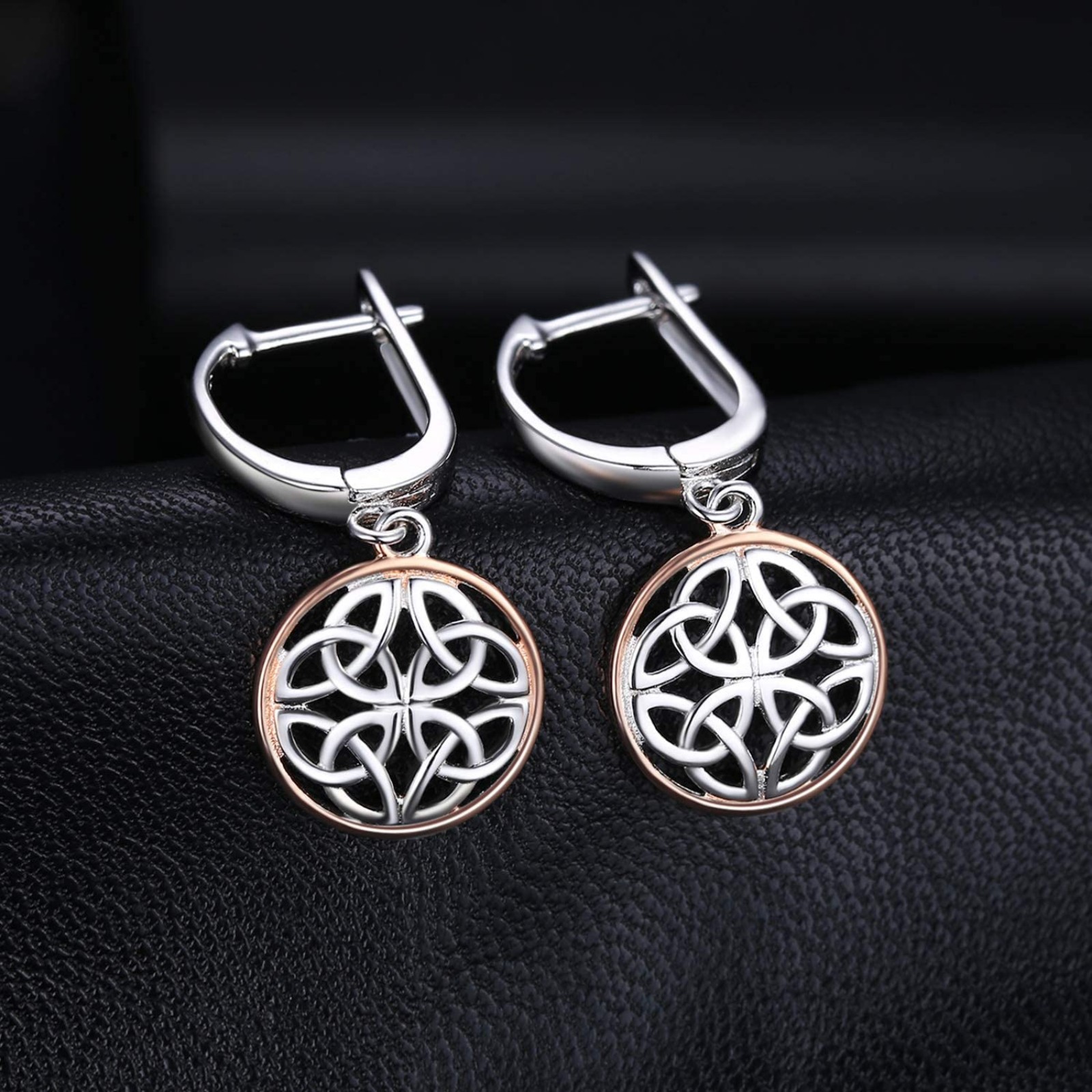 Irish Celtic Knot Dangle Earrings, 14k Rose Gold Plated 925 Sterling Silver Hoop