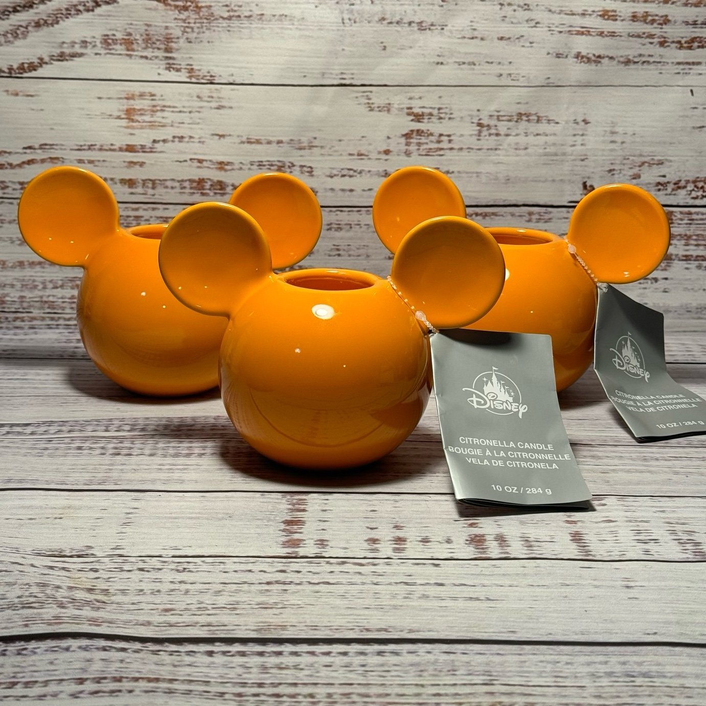 3 NWT Disney Parks Mickey Icon Orange Citronella Ceramic Candle Pumpkin Color D5