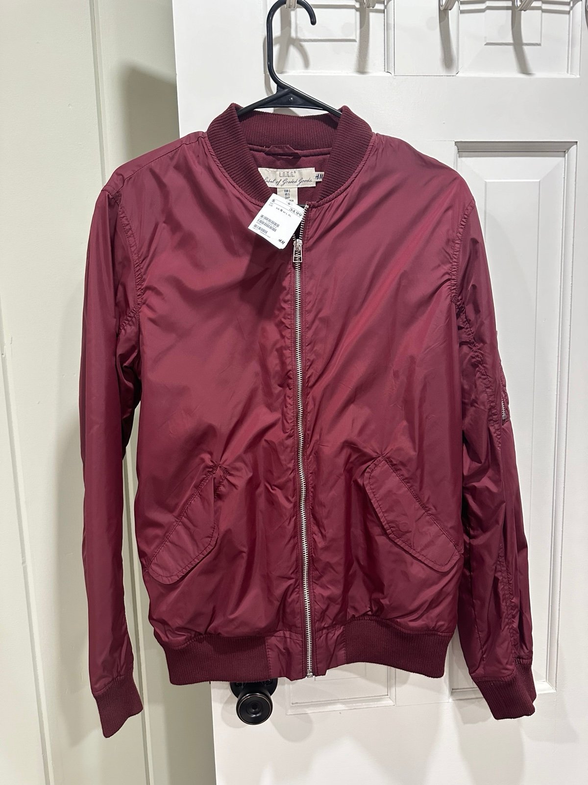 H&M LOGG Men's Bomber Jacket in Burgundy men’s size Small