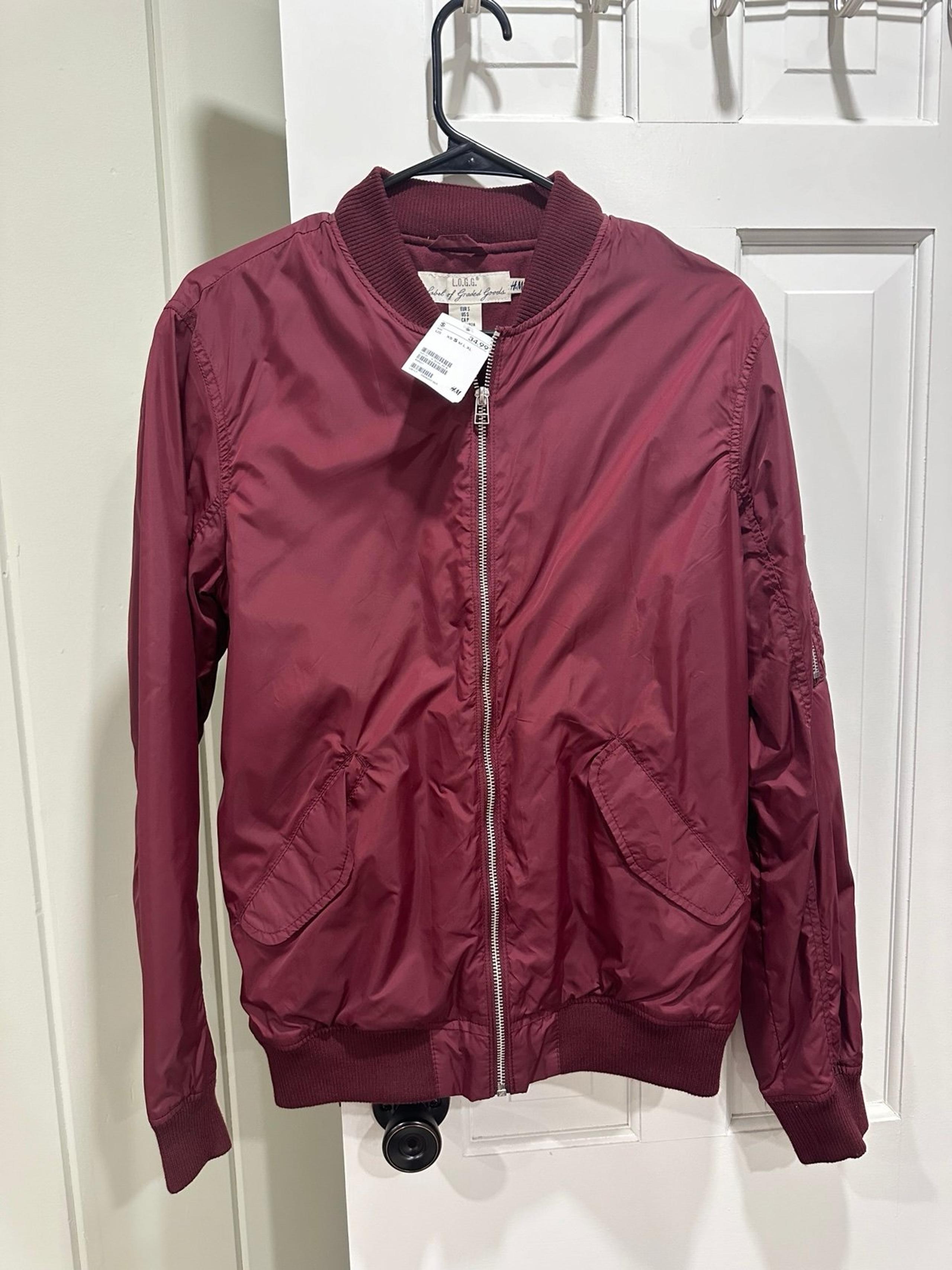 H&M LOGG Men's Bomber Jacket in Burgundy men’s size Small